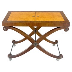 Lift Top Two Tone Elegant X Shape Base Serving Cart Table on Wheels MINT
