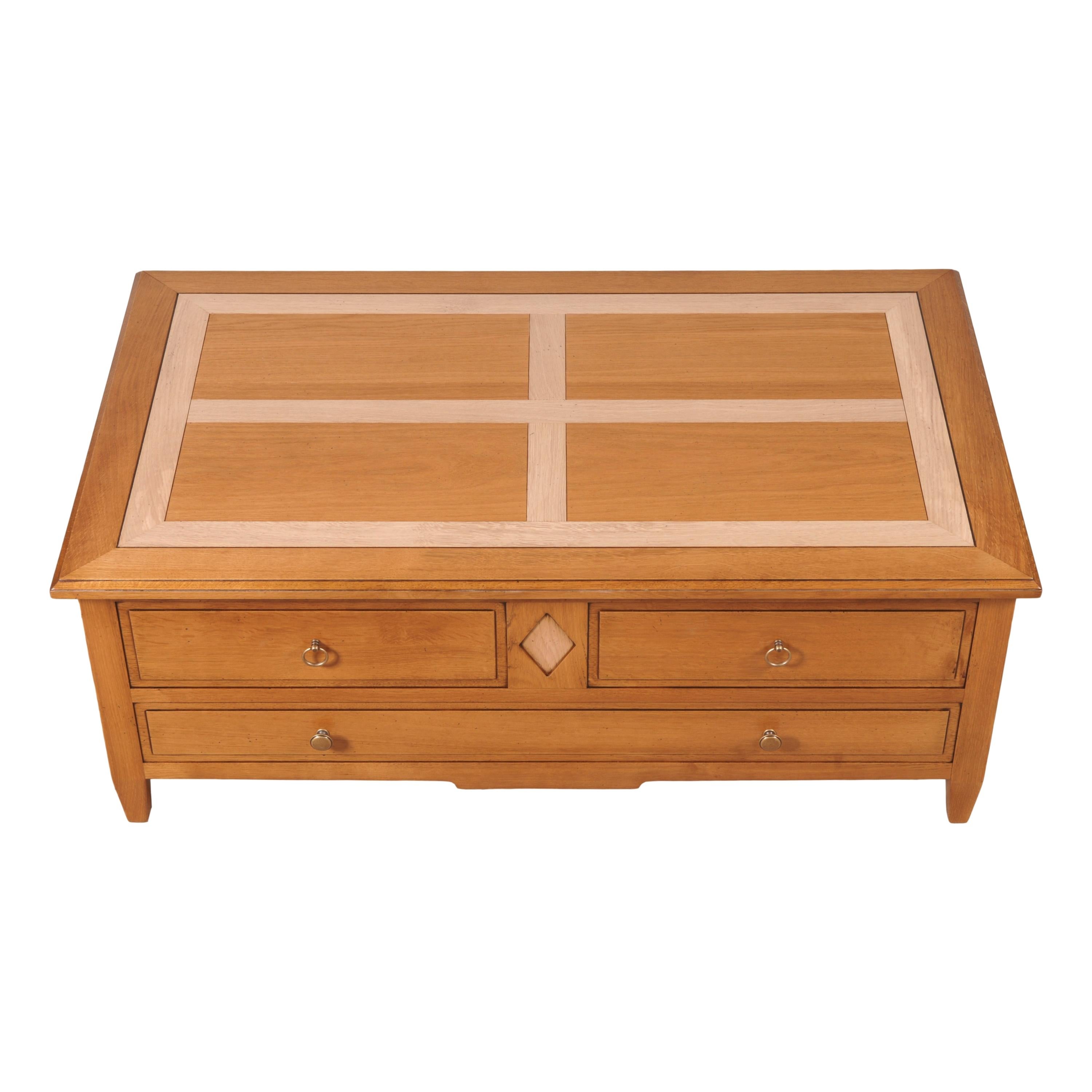 Liftable coffee table for TV diners in solid oak, storage for bottles & glasses For Sale 2