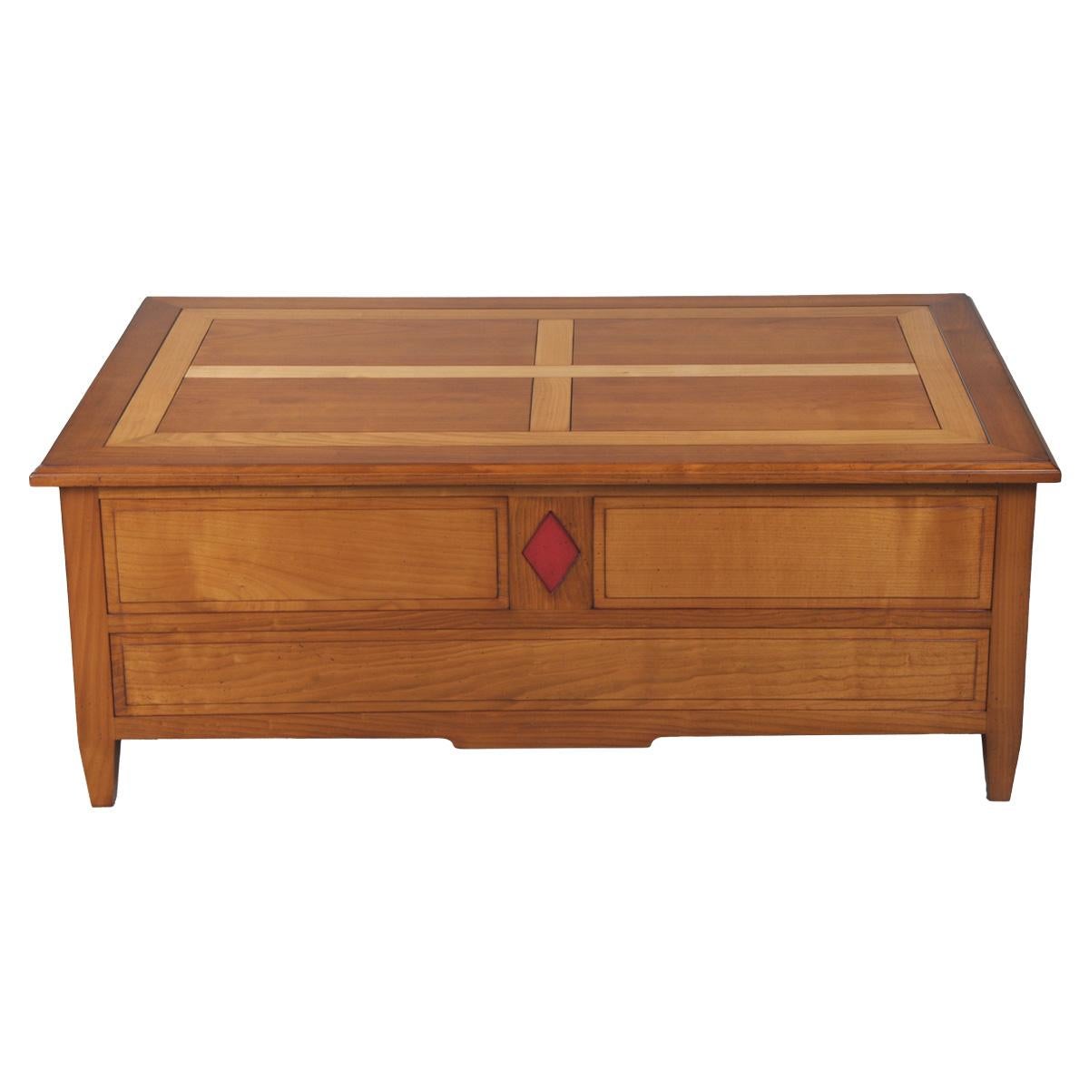 Liftable coffee table in solid cherry with storage for bottles glasses For Sale 6