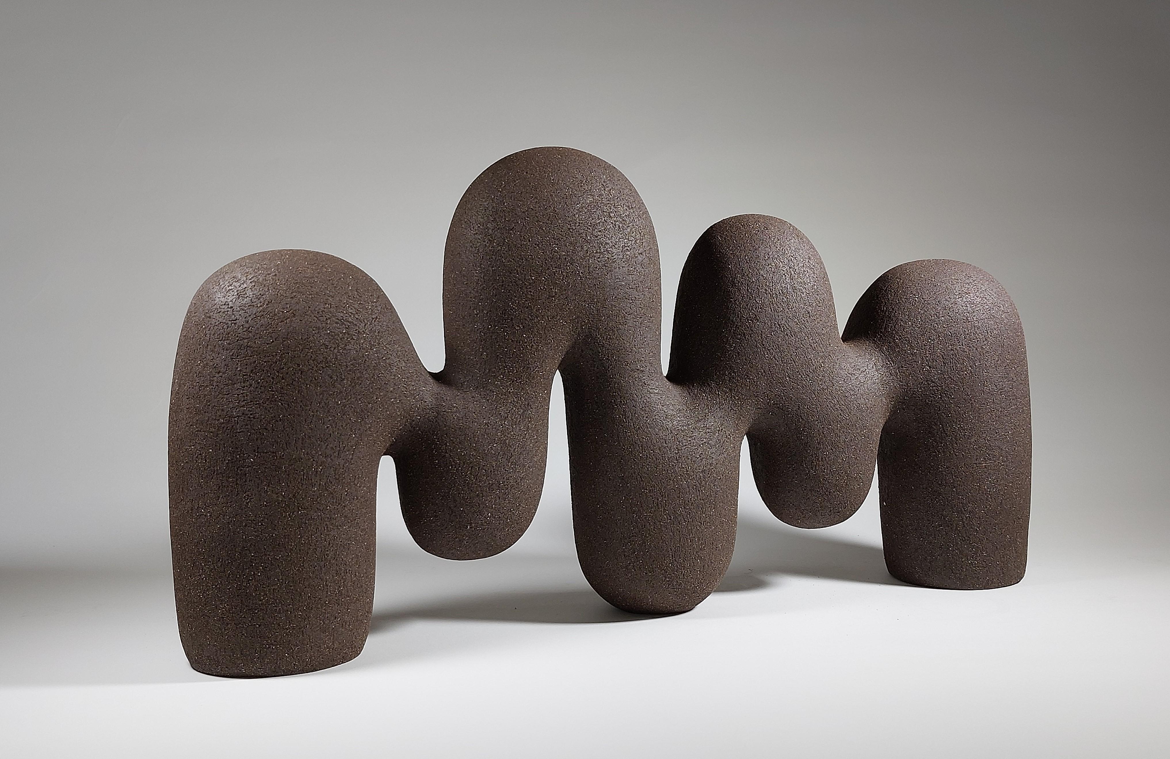 Moderno Lifted Flow - Scultura astratta in ceramica nera di Rachel Peters, Regno Unito, In magazzino in vendita