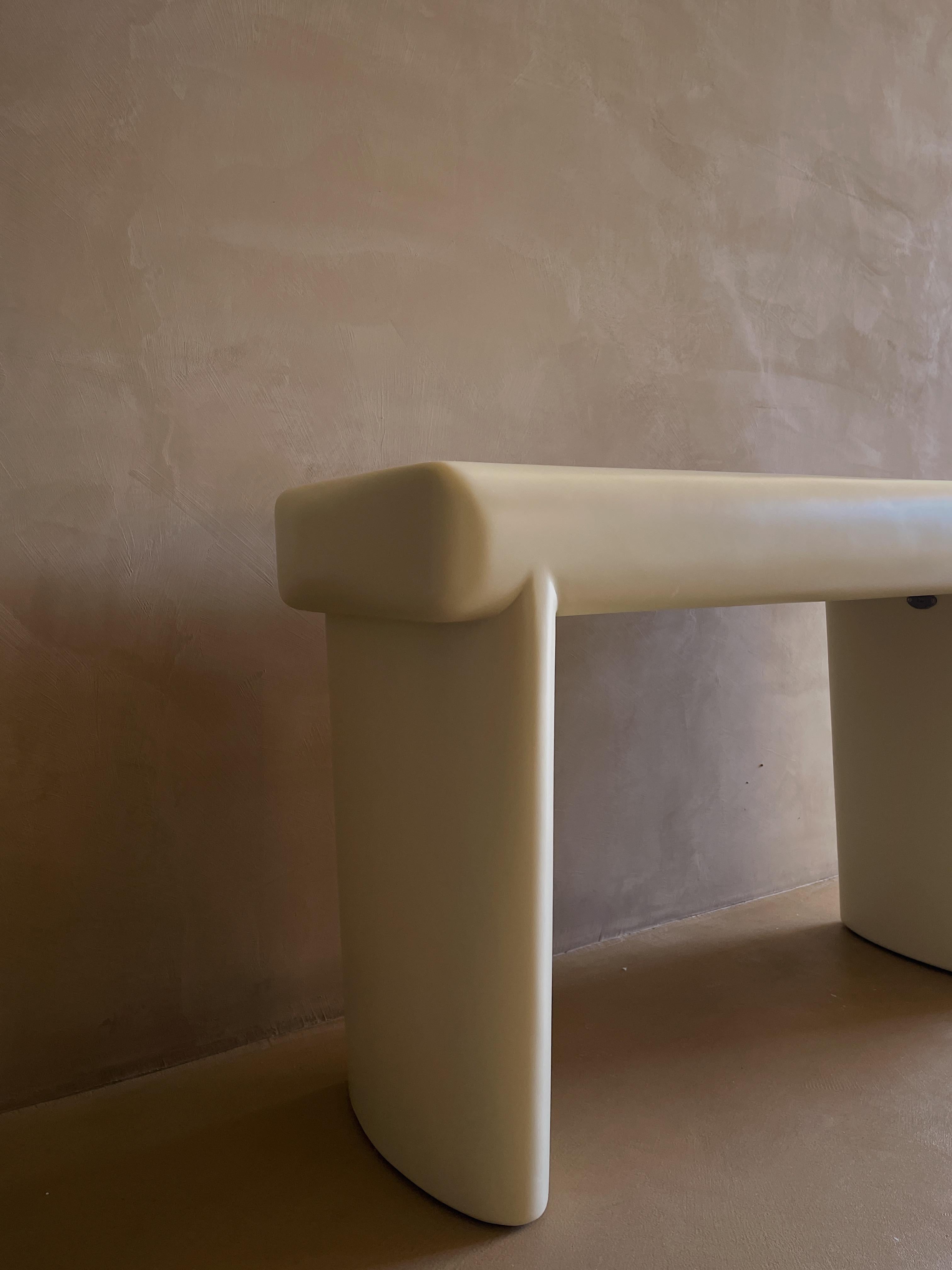 Fiberglass Organic Design, Natural Beige Working Desk in MDF Frame, with drawer by kar For Sale