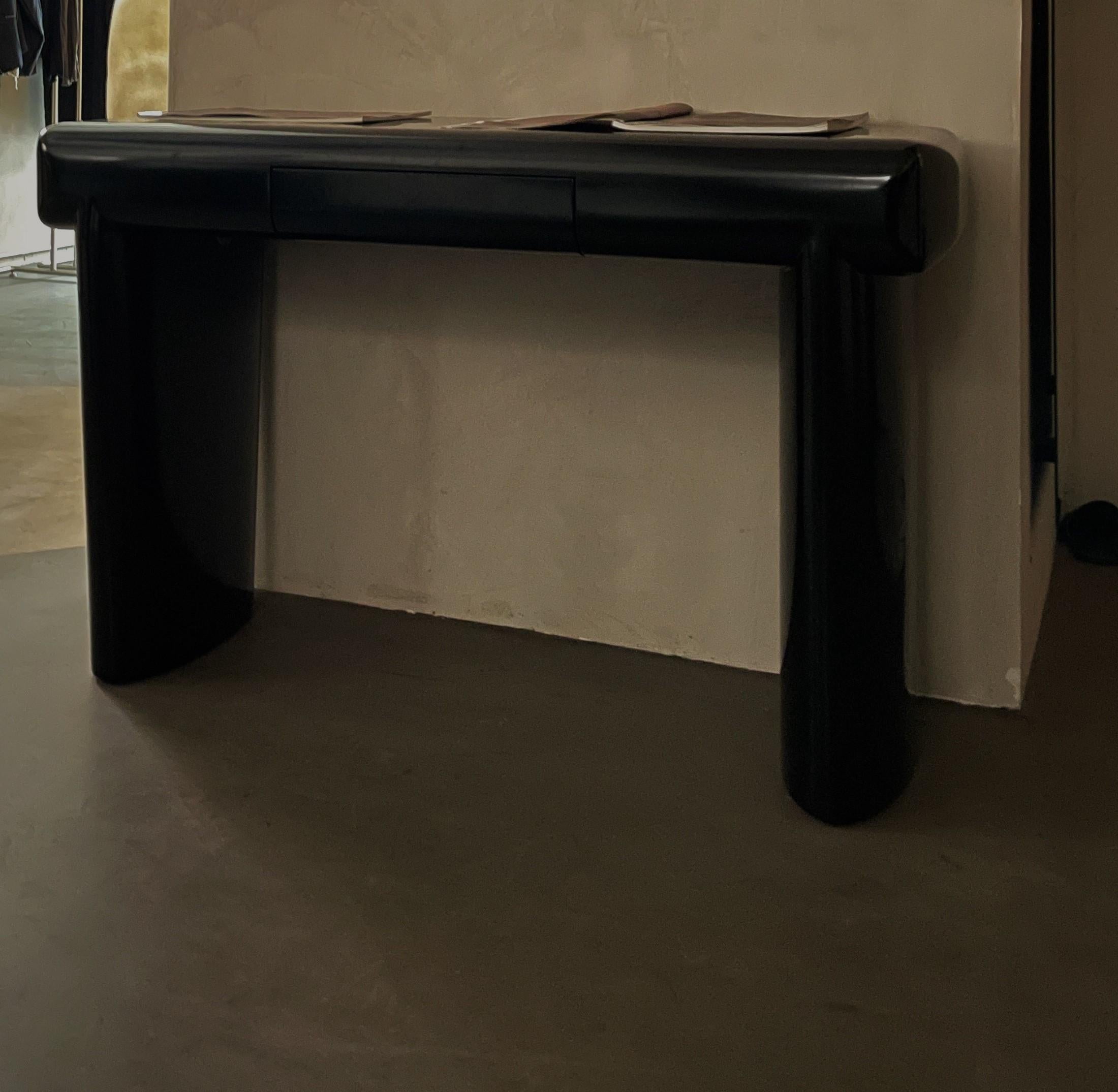 Lifting desk by Karstudio
Dimensions: W 120 x D 45 x H 75 cm
Materials: MDF Frame
Available in black.

Kar, is the root of Sanskrit Karma, meaning karmic repetition. We seek the cause and effect in aesthetics, inspired from the past, the