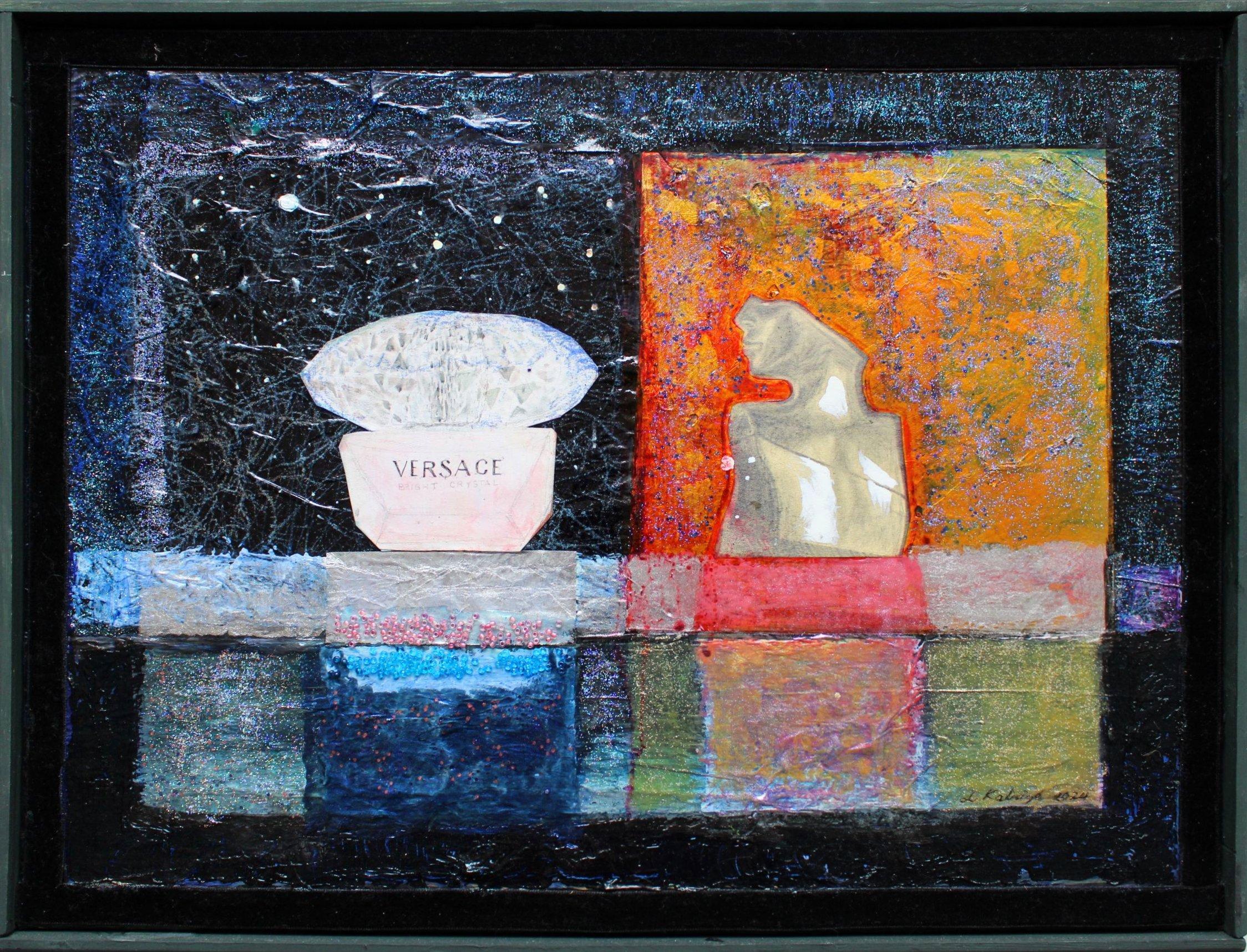 Versace&Eilish. 2024. Canvas/mixed media, 30x40 cm - Contemporary Mixed Media Art by Liga Kalnina