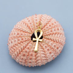 light 18K Egyptian charm pendant, 18 karat solid yellow gold charm - Ankh amulet