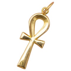 light 18K Egyptian charm pendant, 18 karat solid yellow gold charm - Ankh amulet