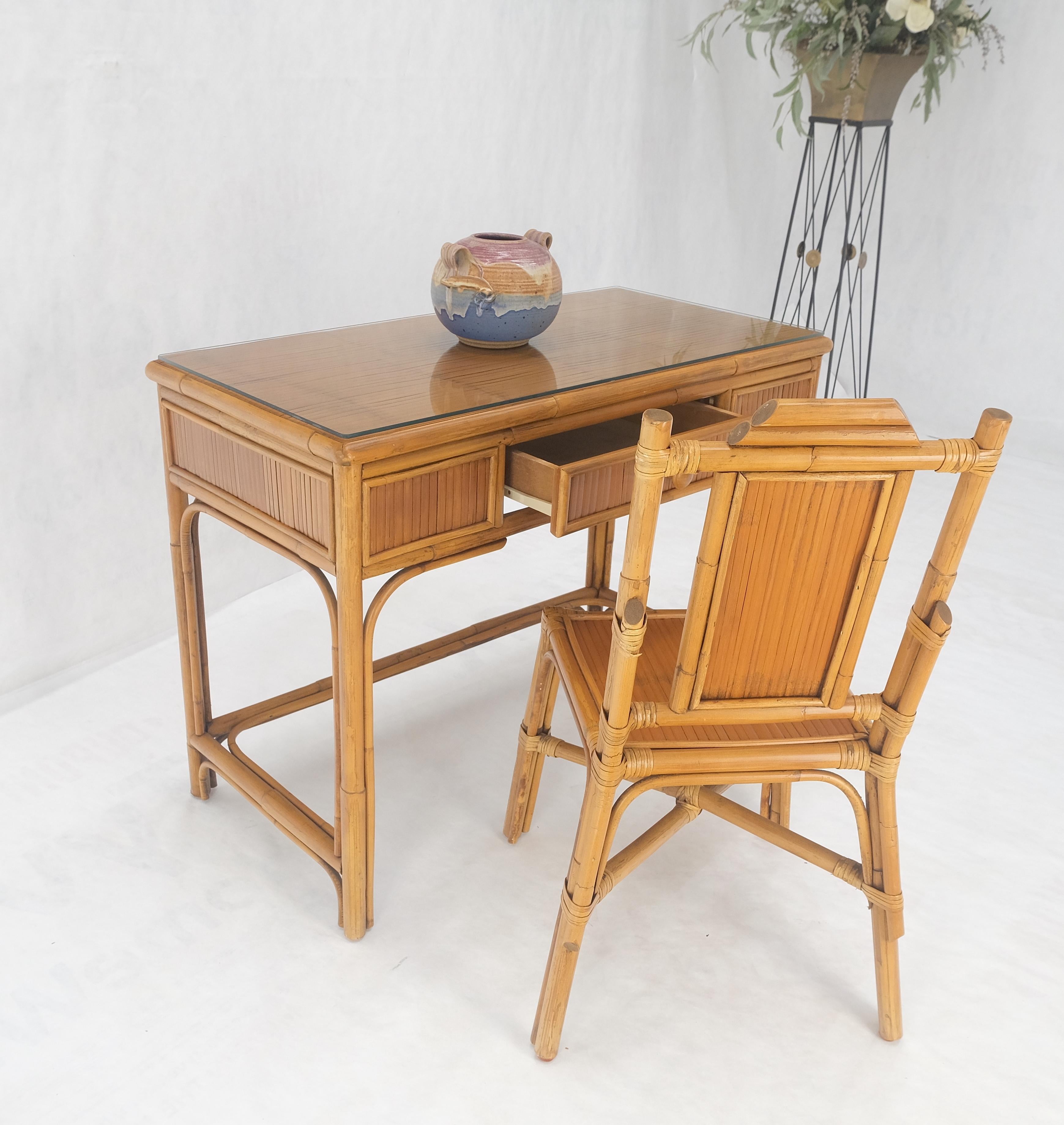 Light Amber Bamboo Glass Top One Drawer Low Profile Compact Desk w/ Chair MINT 5