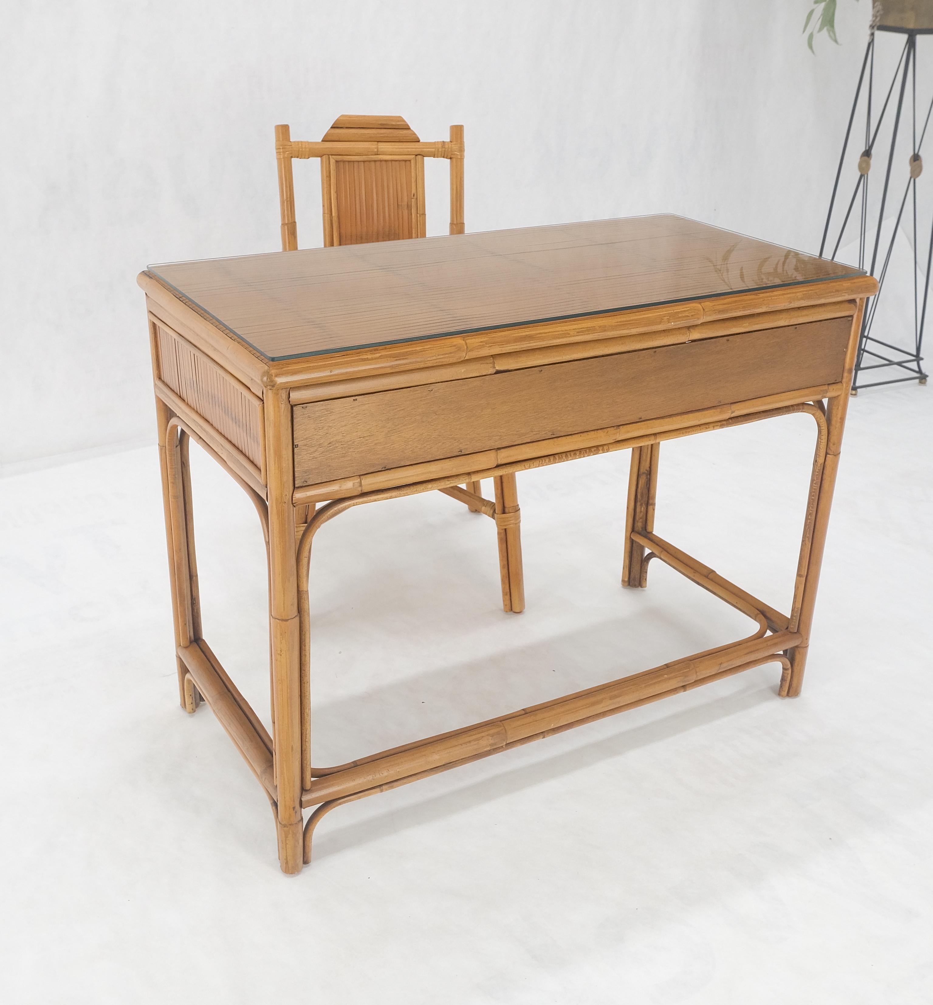 Light Amber Bamboo Glass Top One Drawer Low Profile Compact Desk w/ Chair MINT 7