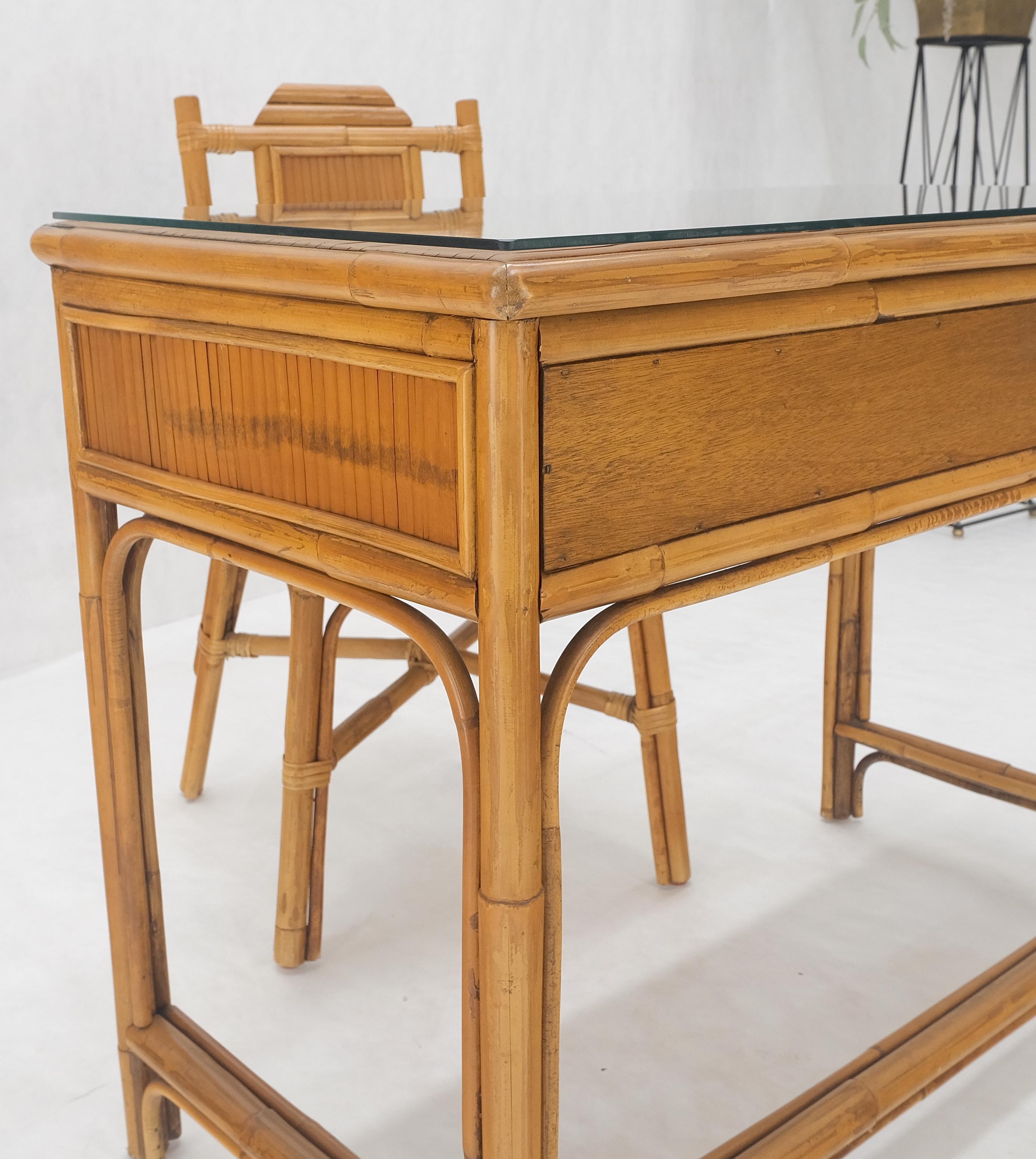 Light Amber Bamboo Glass Top One Drawer Low Profile Compact Desk w/ Chair MINT 8