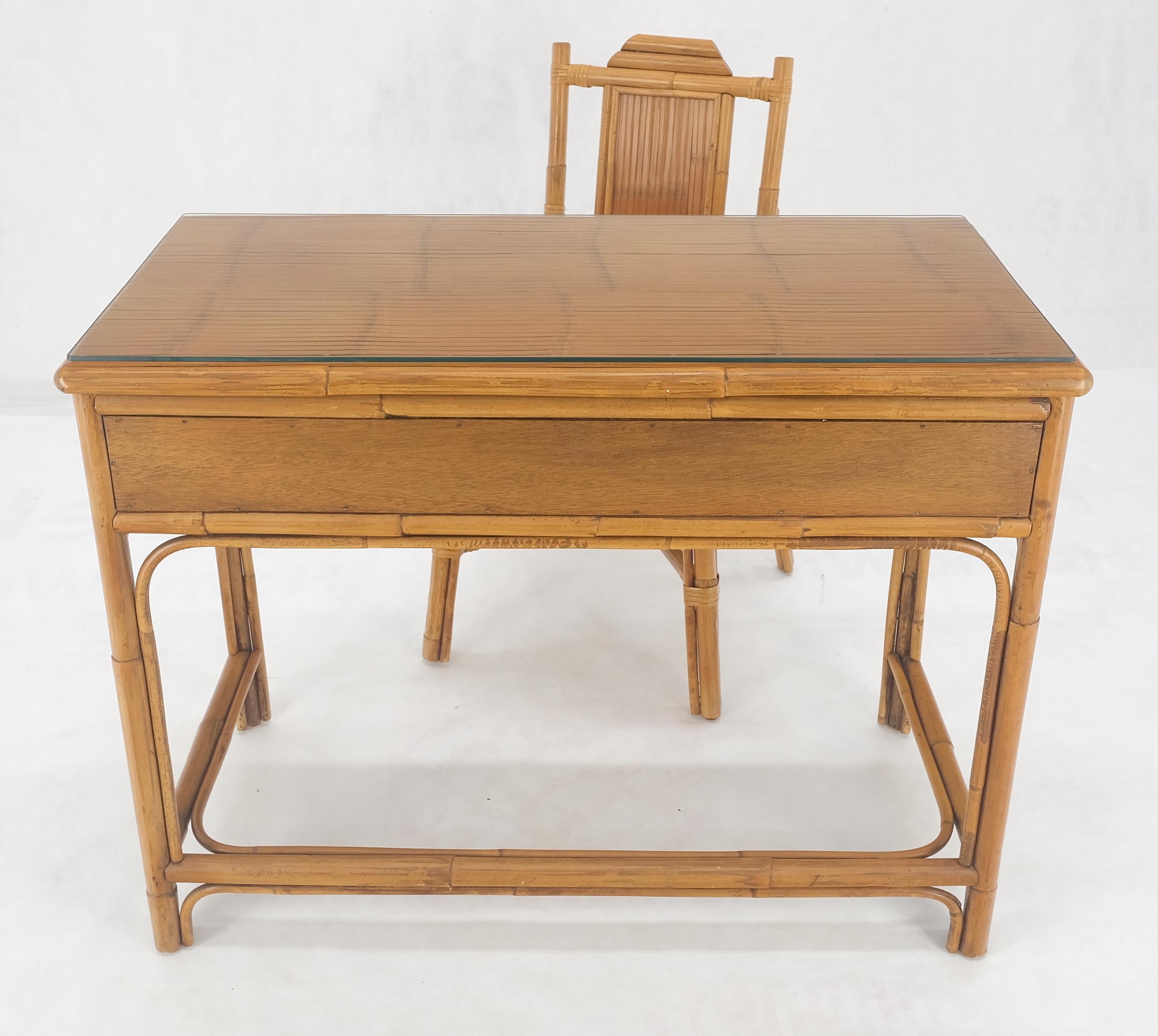Light Amber Bamboo Glass Top One Drawer Low Profile Compact Desk w/ Chair MINT 9