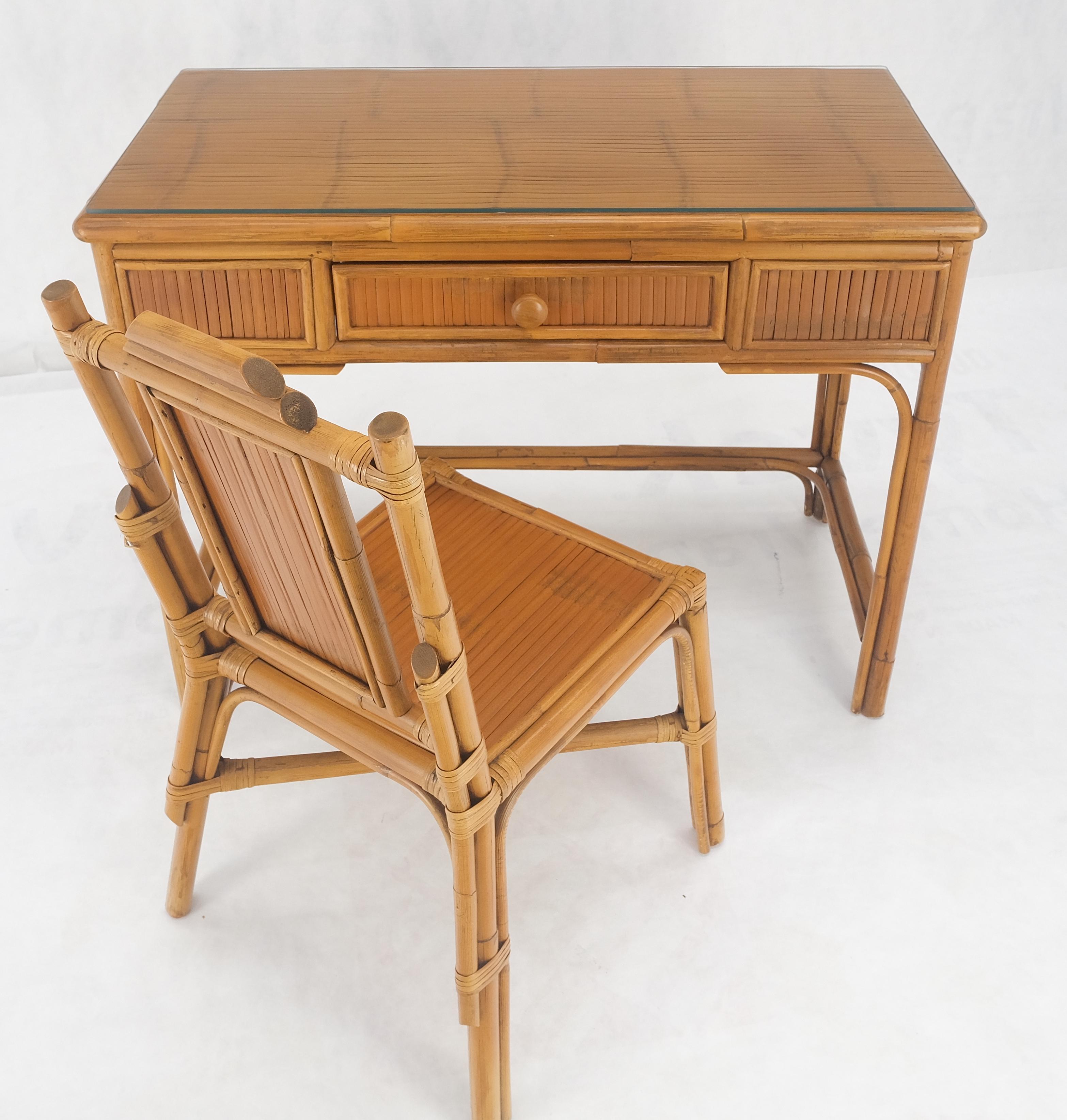 Light Amber Bamboo Glass Top One Drawer Low Profile Compact Desk w/ Chair MINT 2