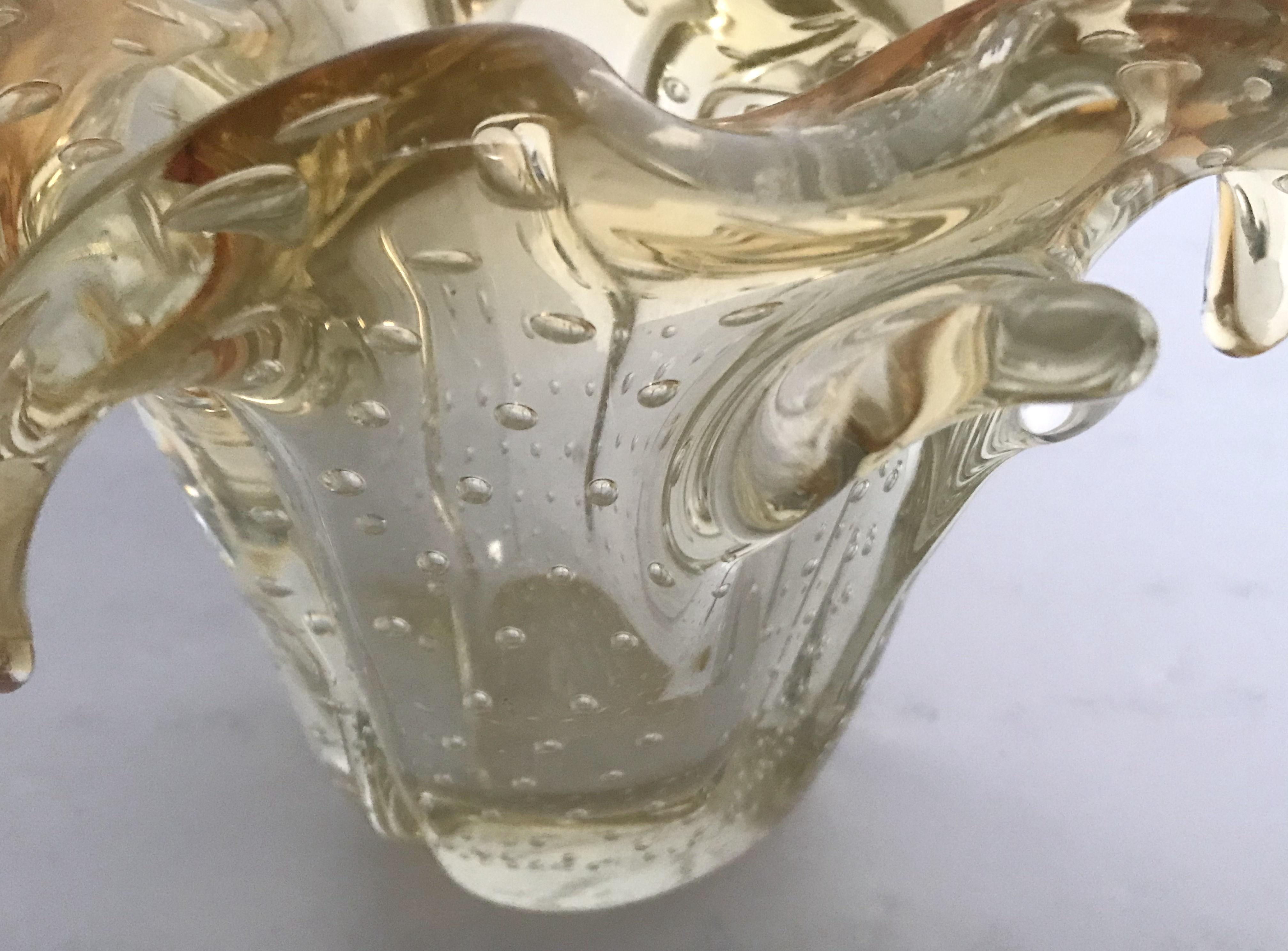 Light Amber Murano Pulegoso Bowl In Good Condition For Sale In Los Angeles, CA