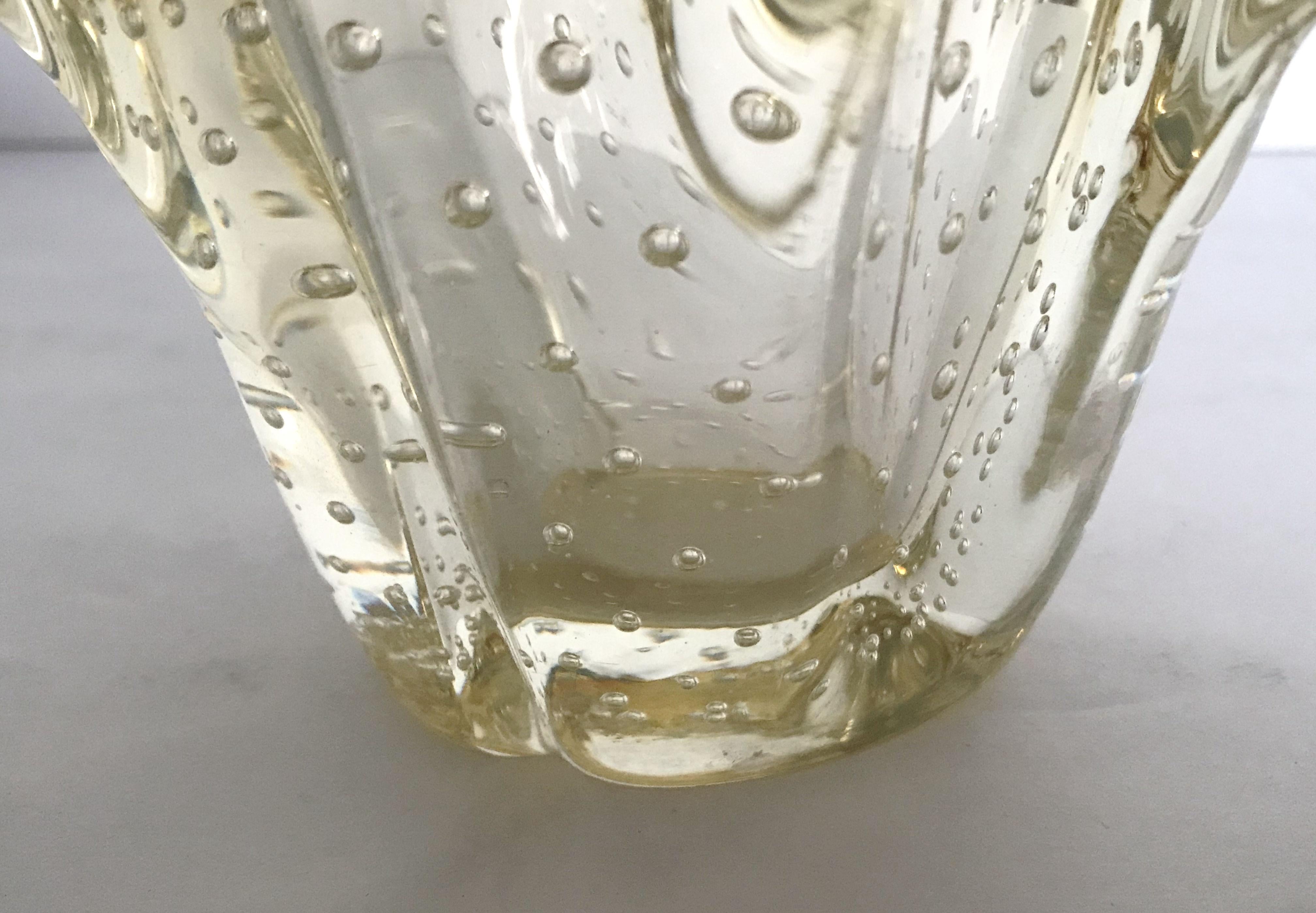 Murano Glass Light Amber Murano Pulegoso Bowl For Sale