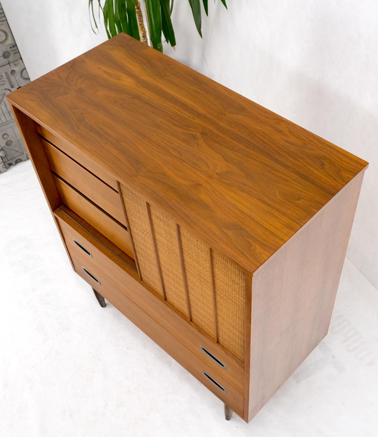 Lacquered Light American Walnut 8 Drawers High Chest Dresser Cane Sliding Door Compartment For Sale