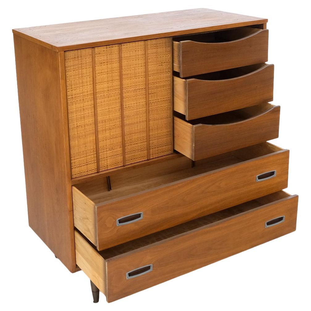 Light American Walnut 8 Drawers High Chest Dresser Cane Sliding Door Compartment For Sale