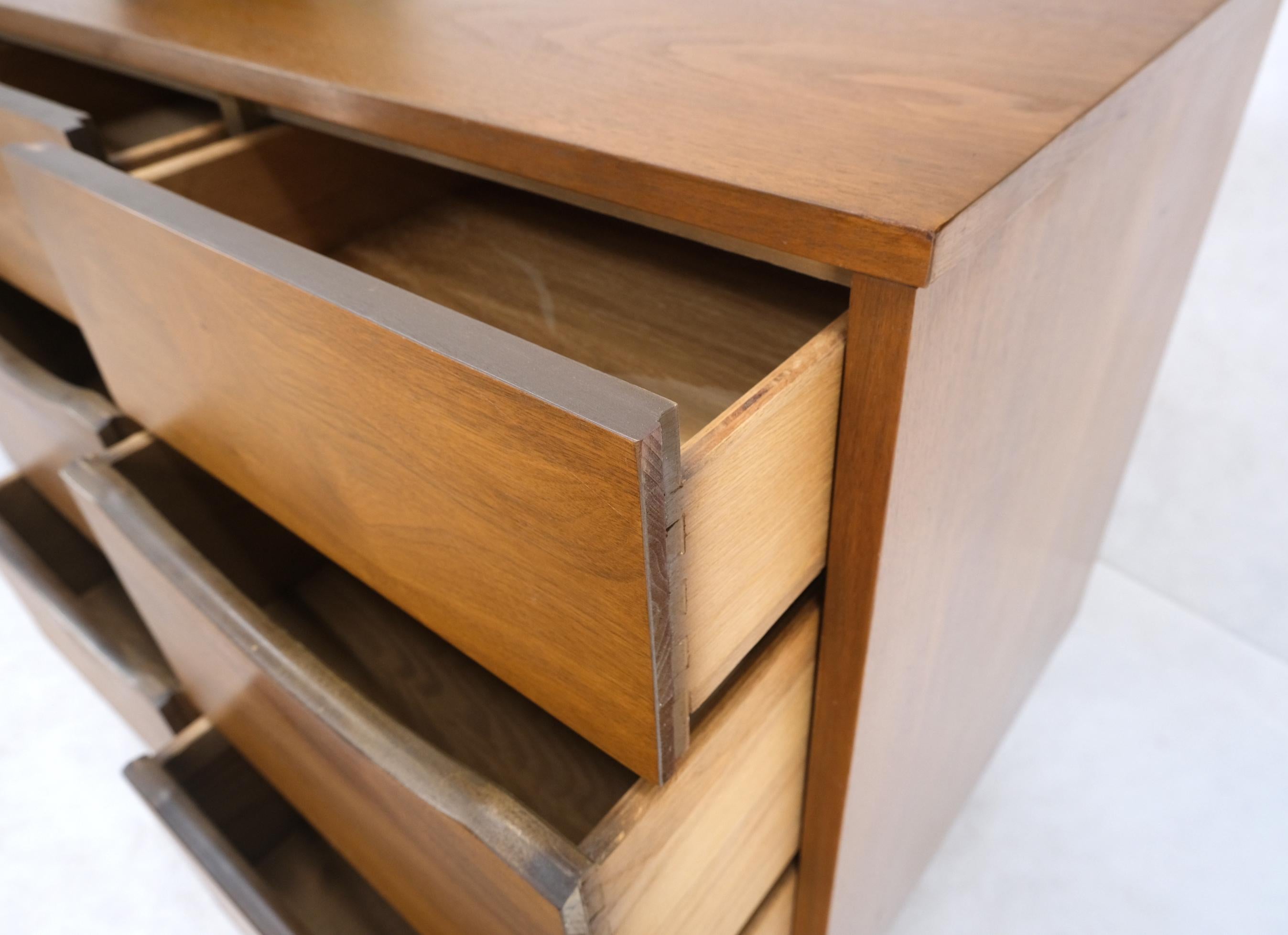 Light American Walnut Multi Drawer Sliding Cane Doors Dowel Leg Long Credenza For Sale 5