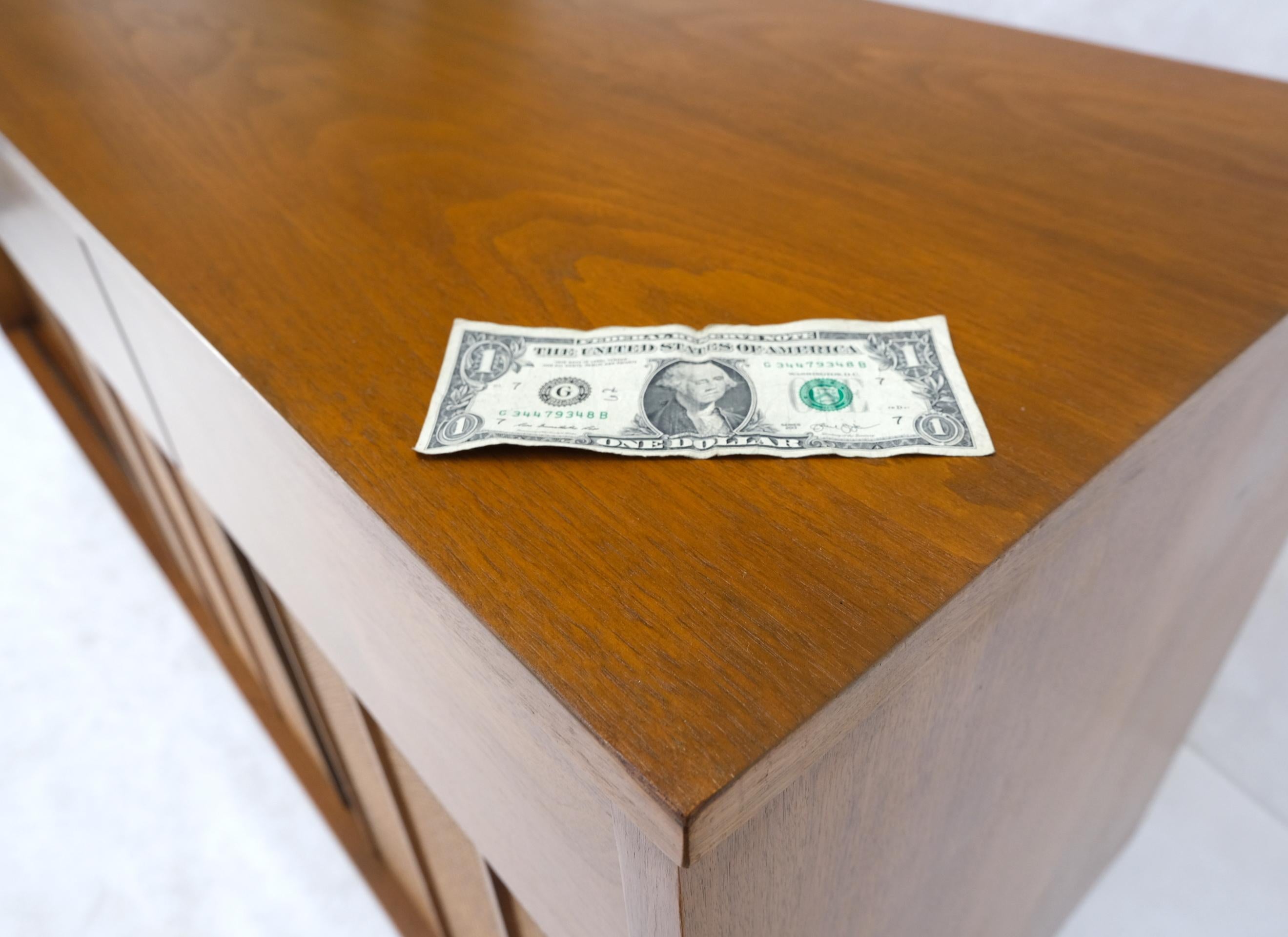 Light American Walnut Multi Drawer Sliding Cane Doors Dowel Leg Long Credenza For Sale 11