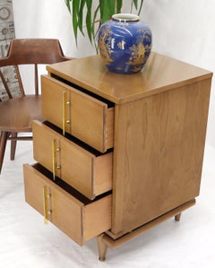 Light American Walnut Three Drawer End Table Night Stand w/ Brass Hardware Pulls