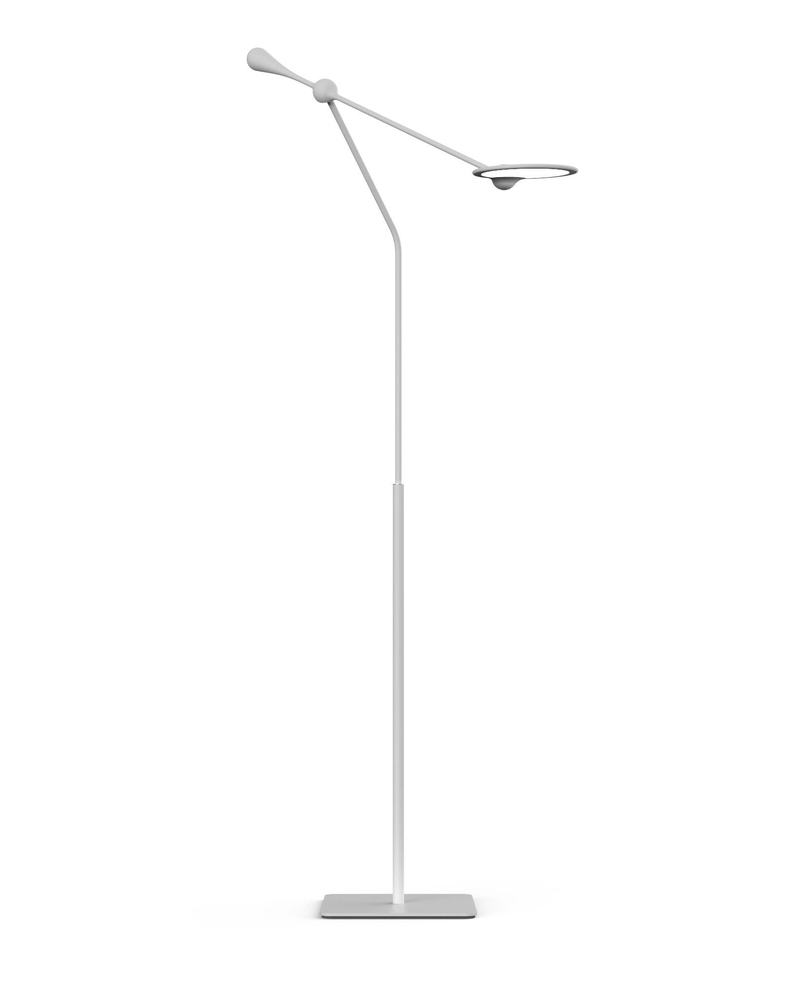8” square base, ?light panel 6.2” Ø, ?6’ black cord

Aluminum, iron and steel structure, dimmable 102 LED array, 18-380 lumens

Peter Stathis, LED light designer based in San Francisco envisioned the Trapeze lamp as an ultra-functional, long-lasting