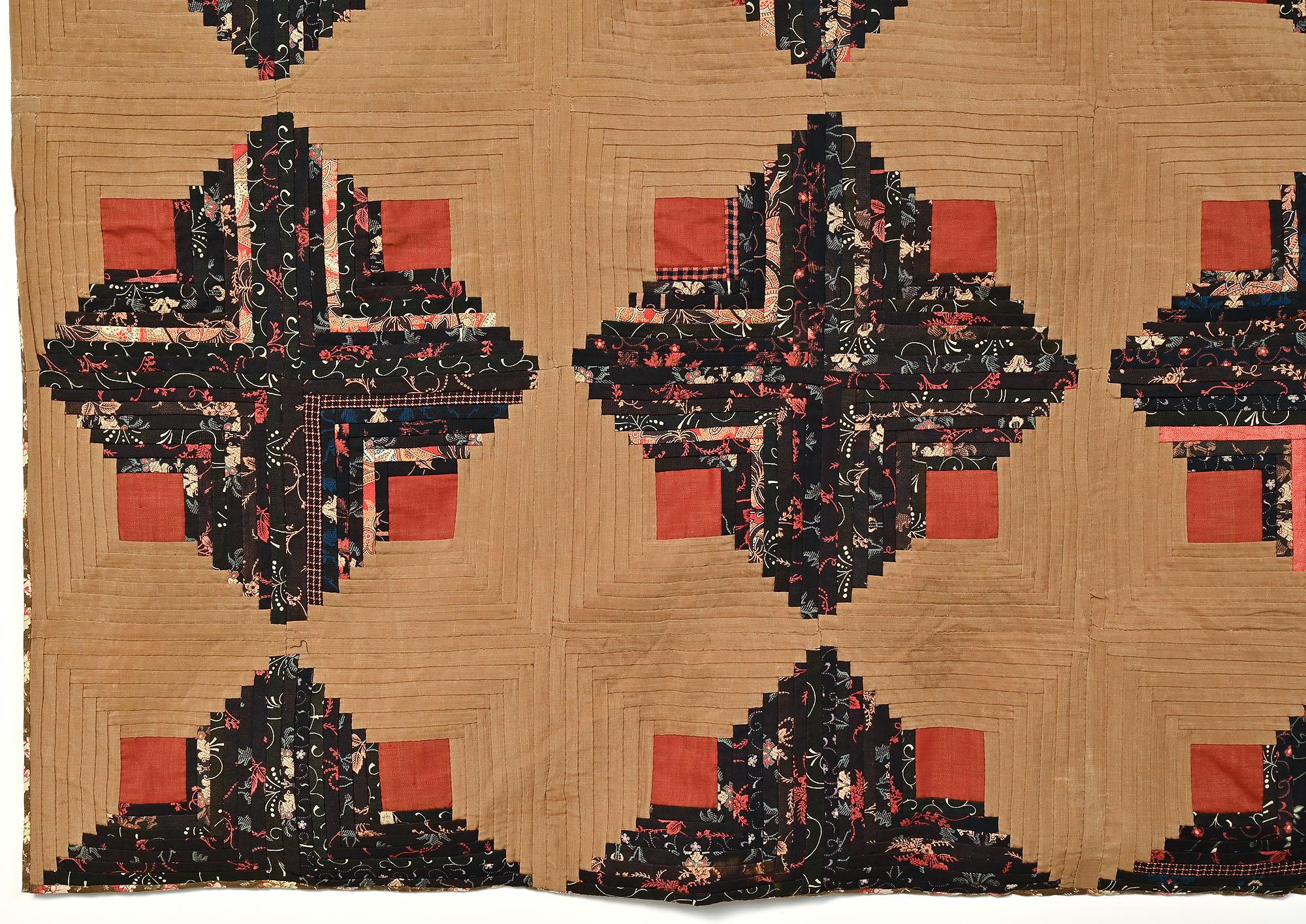 American Light and Dark Wool Log Cabin Quilt For Sale