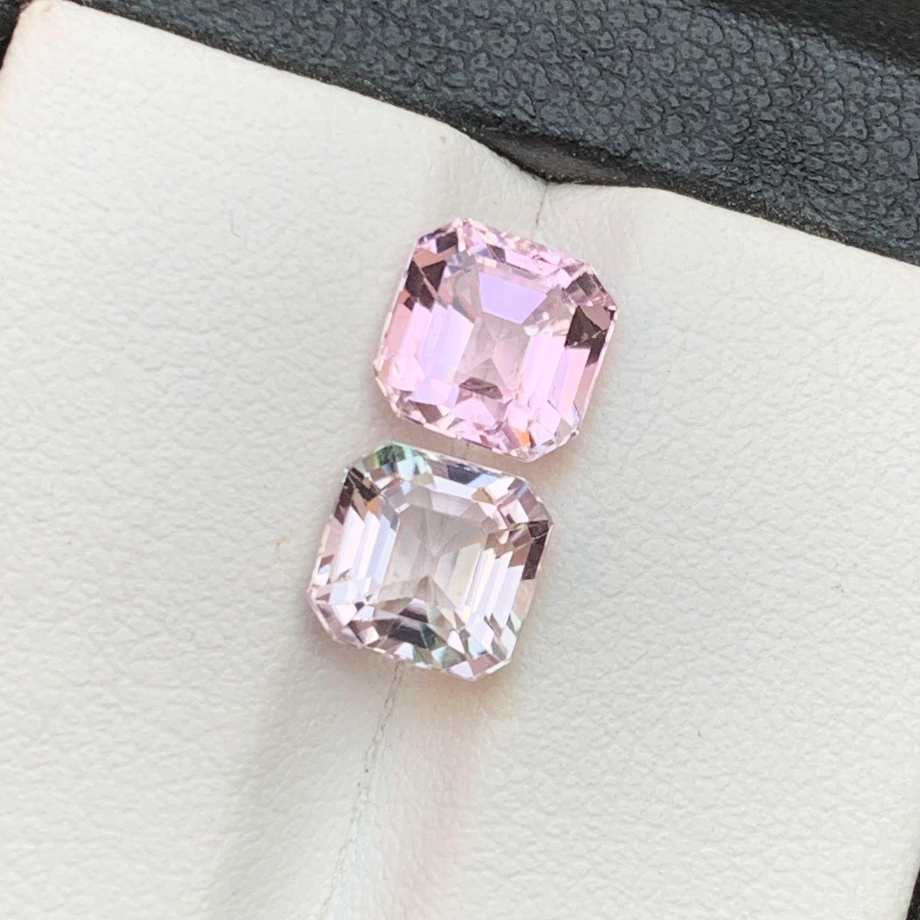 Art Deco Light and Pastel Baby Pink Natural Tourmaline Loose Gemstones 4.35 Ct Square Cut For Sale