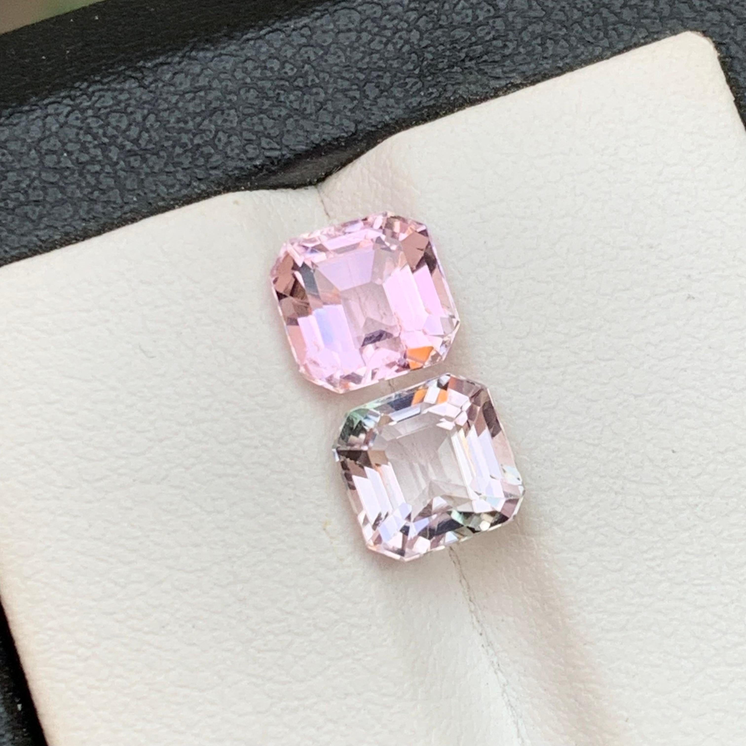 Light and Pastel Baby Pink Natural Tourmaline Loose Gemstones 4.35 Ct Square Cut In New Condition For Sale In Peshawar, PK