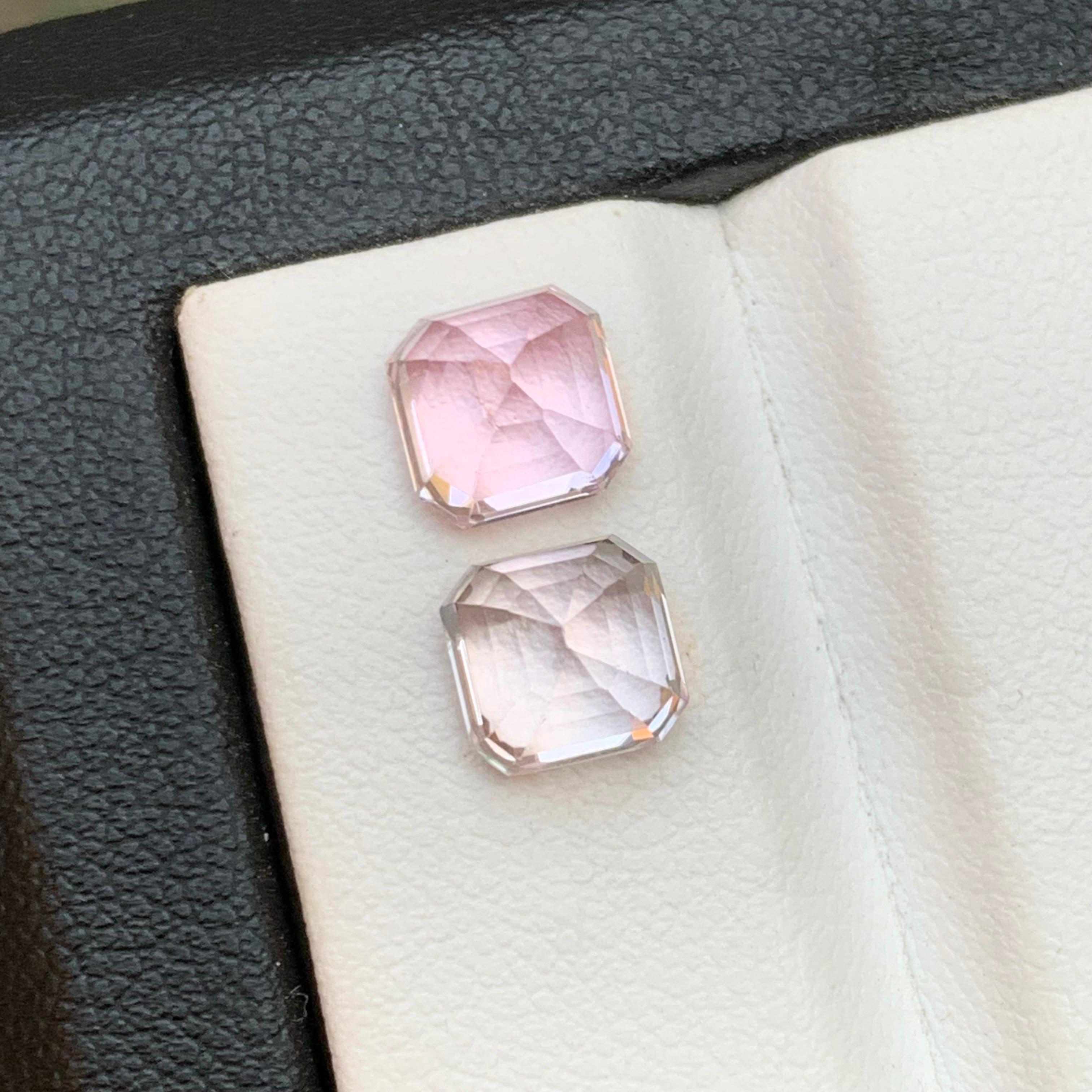 Women's or Men's Light and Pastel Baby Pink Natural Tourmaline Loose Gemstones 4.35 Ct Square Cut For Sale