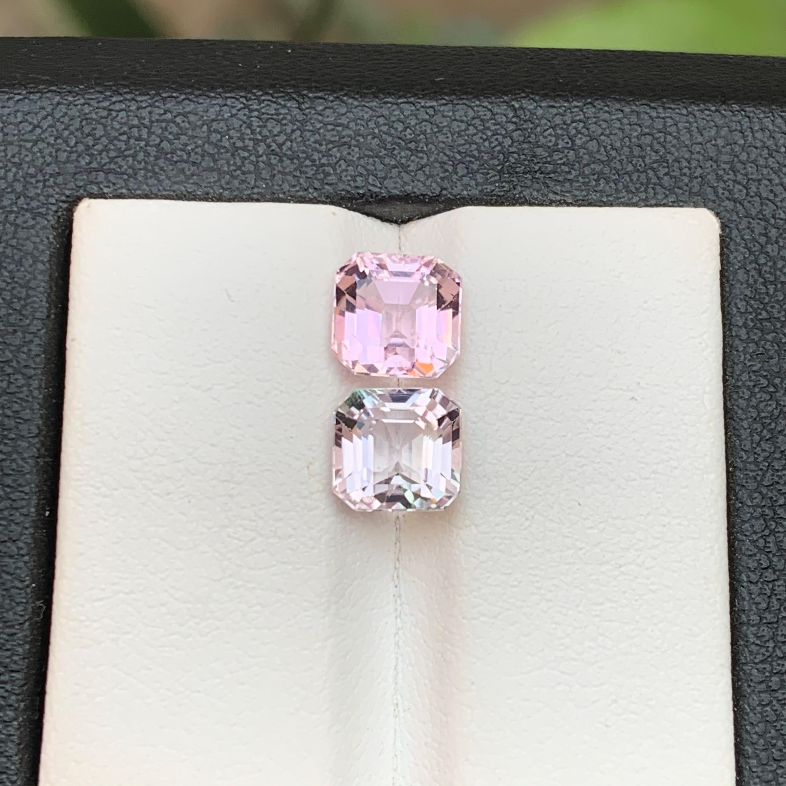 Light and Pastel Baby Pink Natural Tourmaline Loose Gemstones 4.35 Ct Square Cut For Sale 2