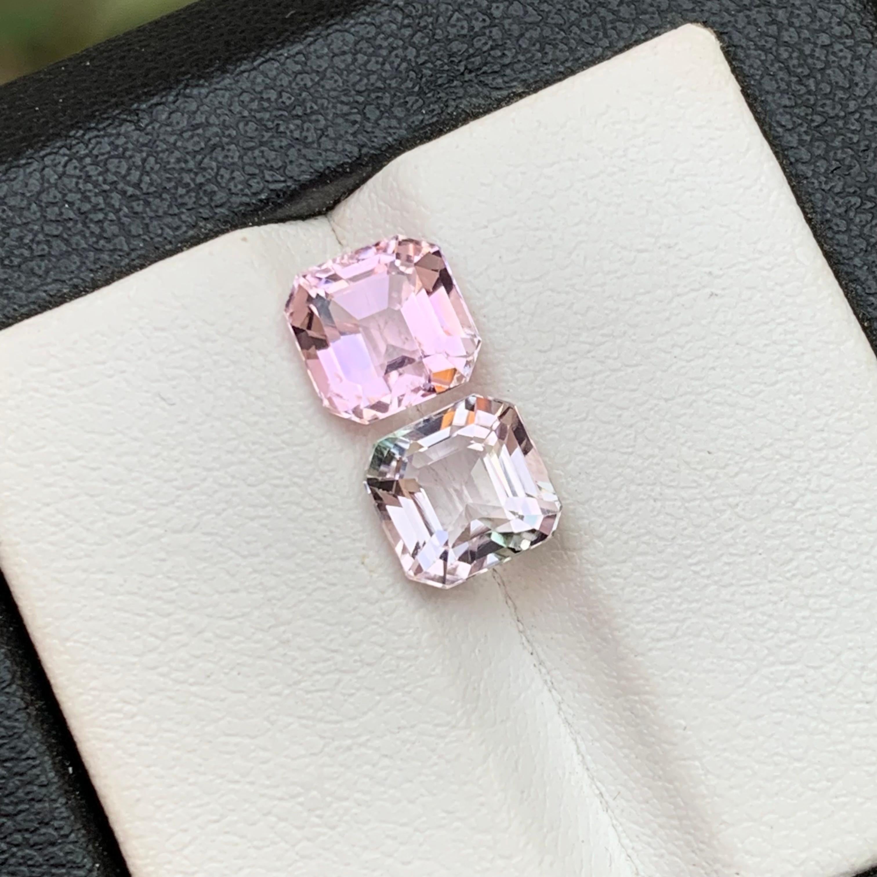 Light and Pastel Baby Pink Natural Tourmaline Loose Gemstones 4.35 Ct Square Cut For Sale 3