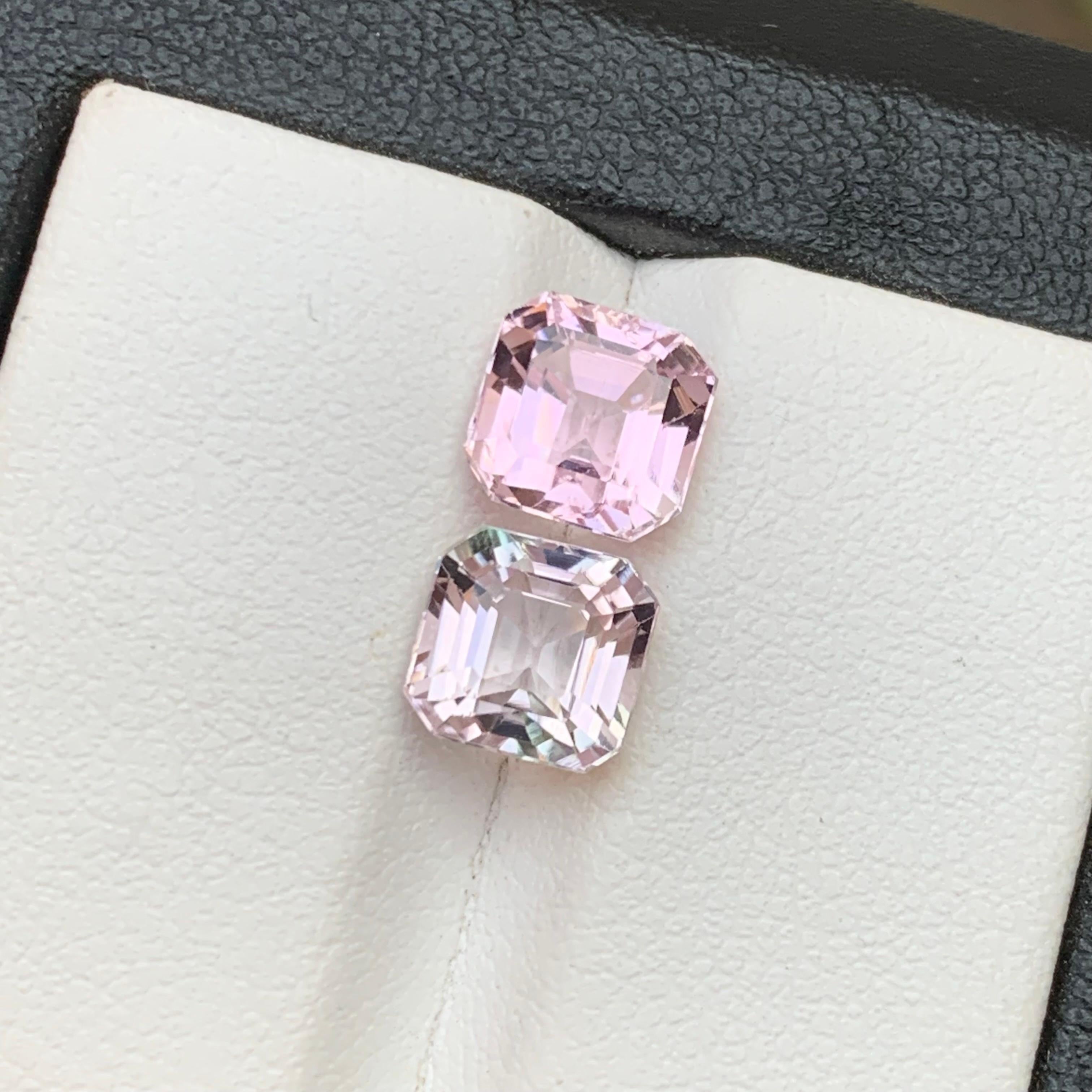 Light and Pastel Baby Pink Natural Tourmaline Loose Gemstones 4.35 Ct Square Cut For Sale 4