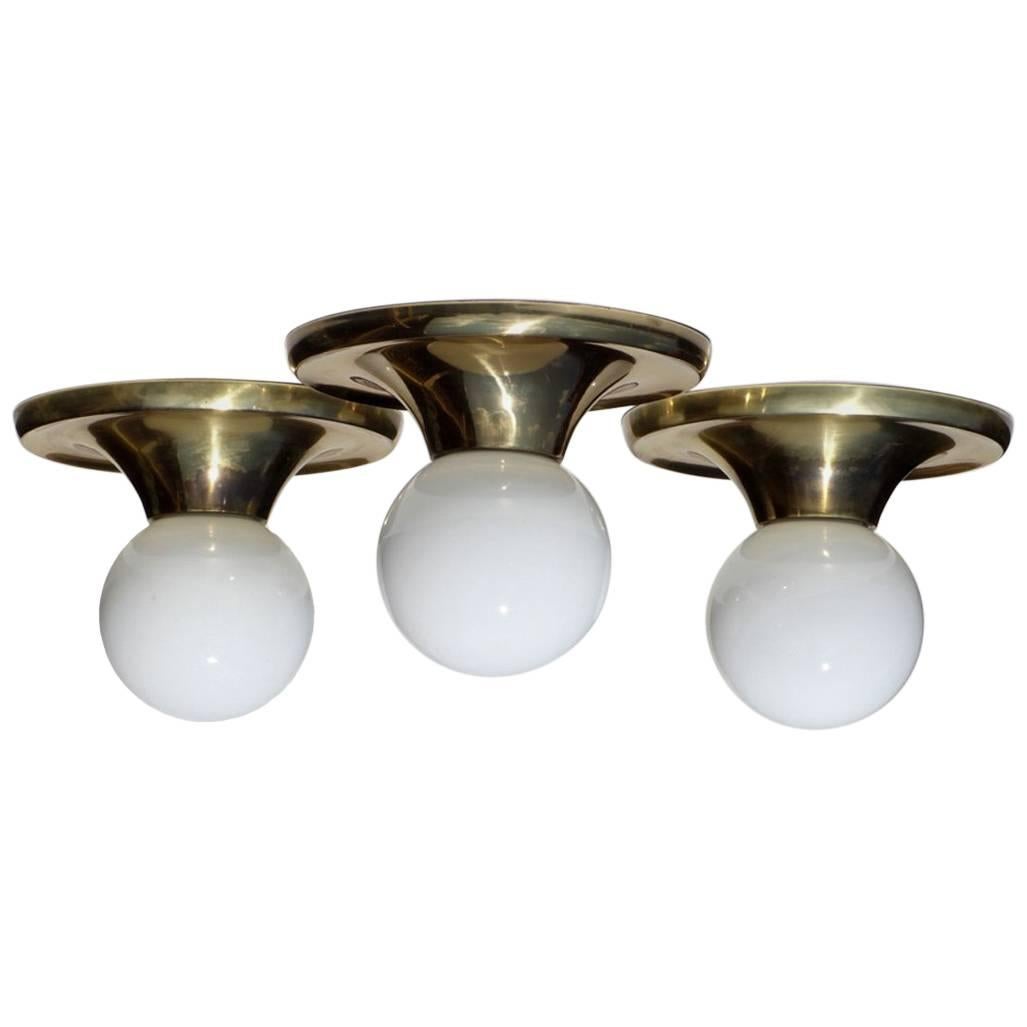 "Light Ball" Castiglioni by Flos Gold Flush Mont Lamp Set of Three