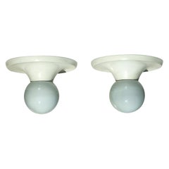 Vintage "Light Ball" Castiglioni by Flos Italian Design White Flush Mont Pair of Lamps