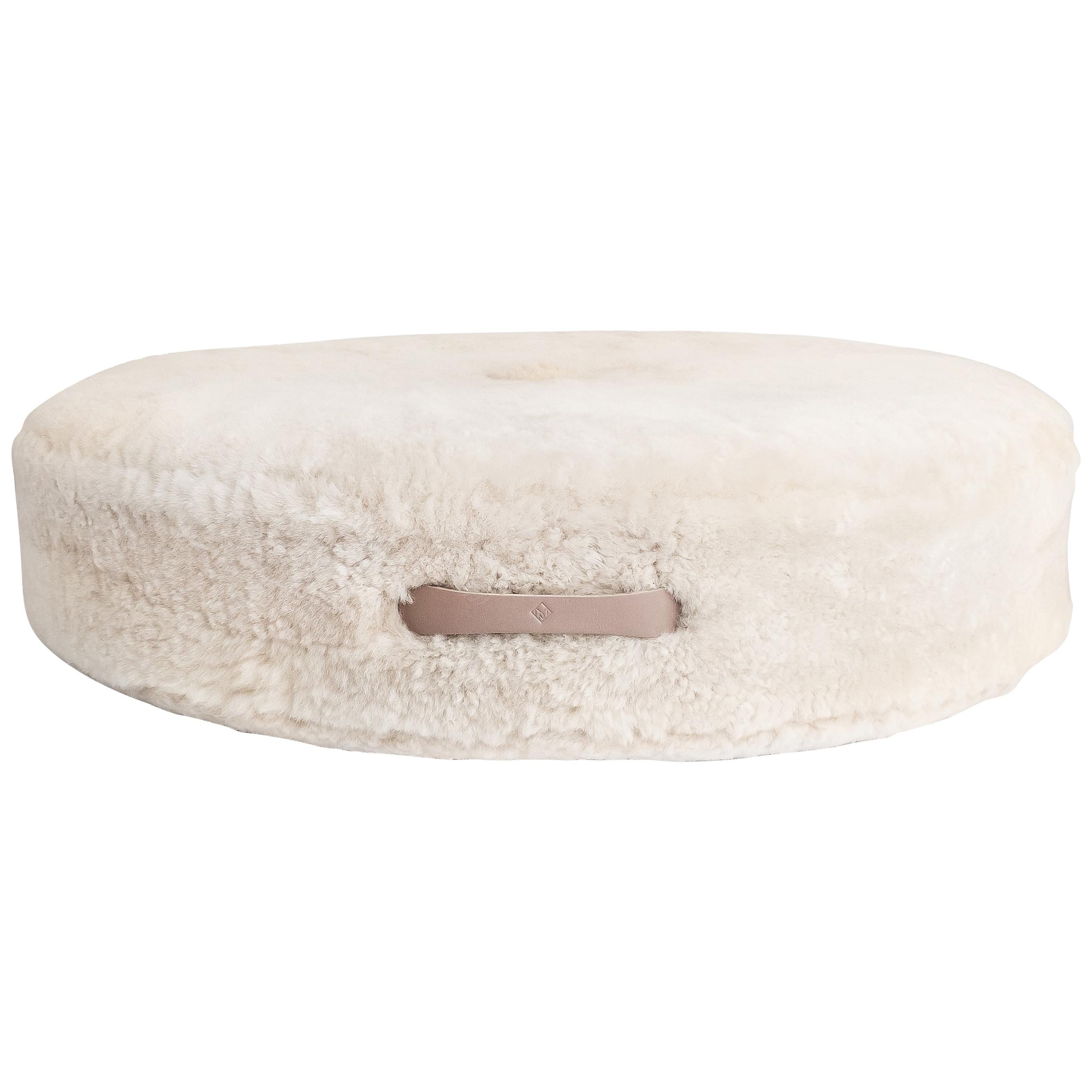 Stacking Floor Cushion 30" in Dune Shearling by Moses Nadel For Sale