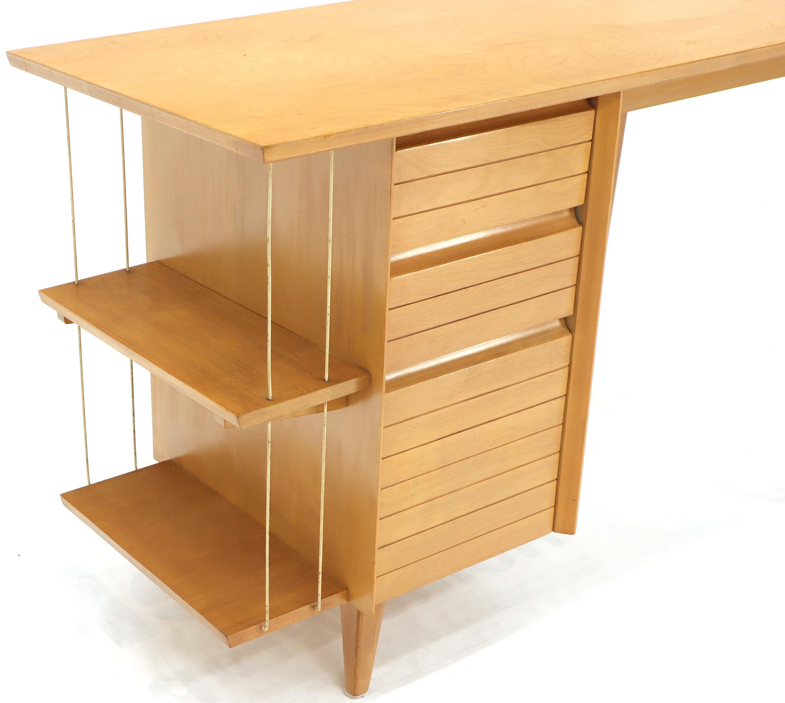 Lacquered Light Birch Single Pedestal Petit Desk with Bookcase and Three Drawers