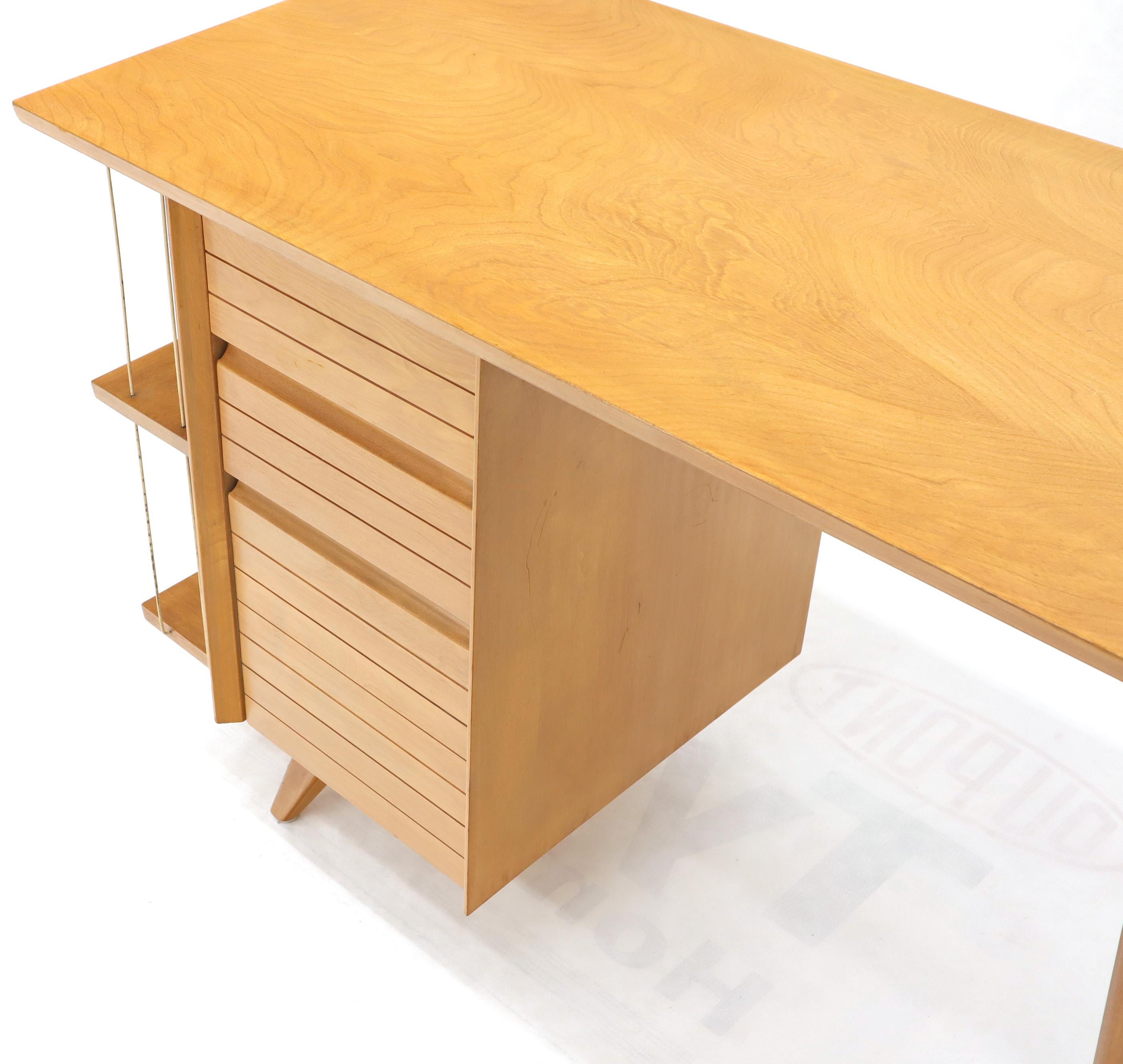 Light Birch Single Pedestal Petit Desk with Bookcase and Three Drawers In Good Condition In Rockaway, NJ
