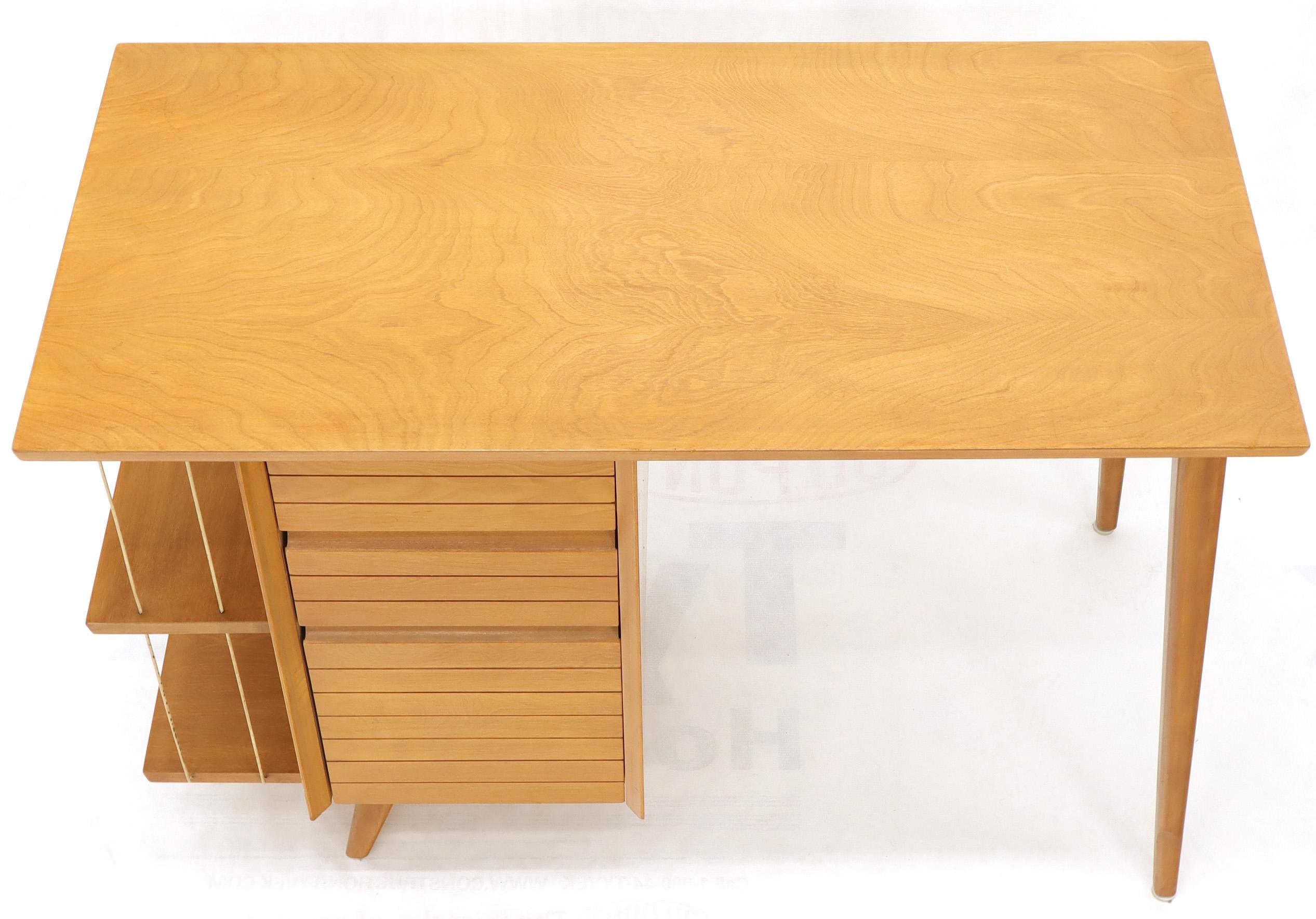 20th Century Light Birch Single Pedestal Petit Desk with Bookcase and Three Drawers