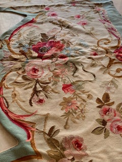 Light Blue 19th Century Floral French Aubusson Portière Decorative Tapestry