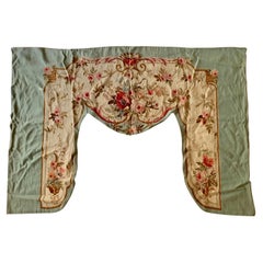 Light Blue 19th Century Floral French Aubusson Portière Decorative Tapestry