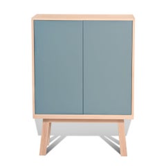 Light Blue 2 Door Cabinet in Ash Wood, French Design