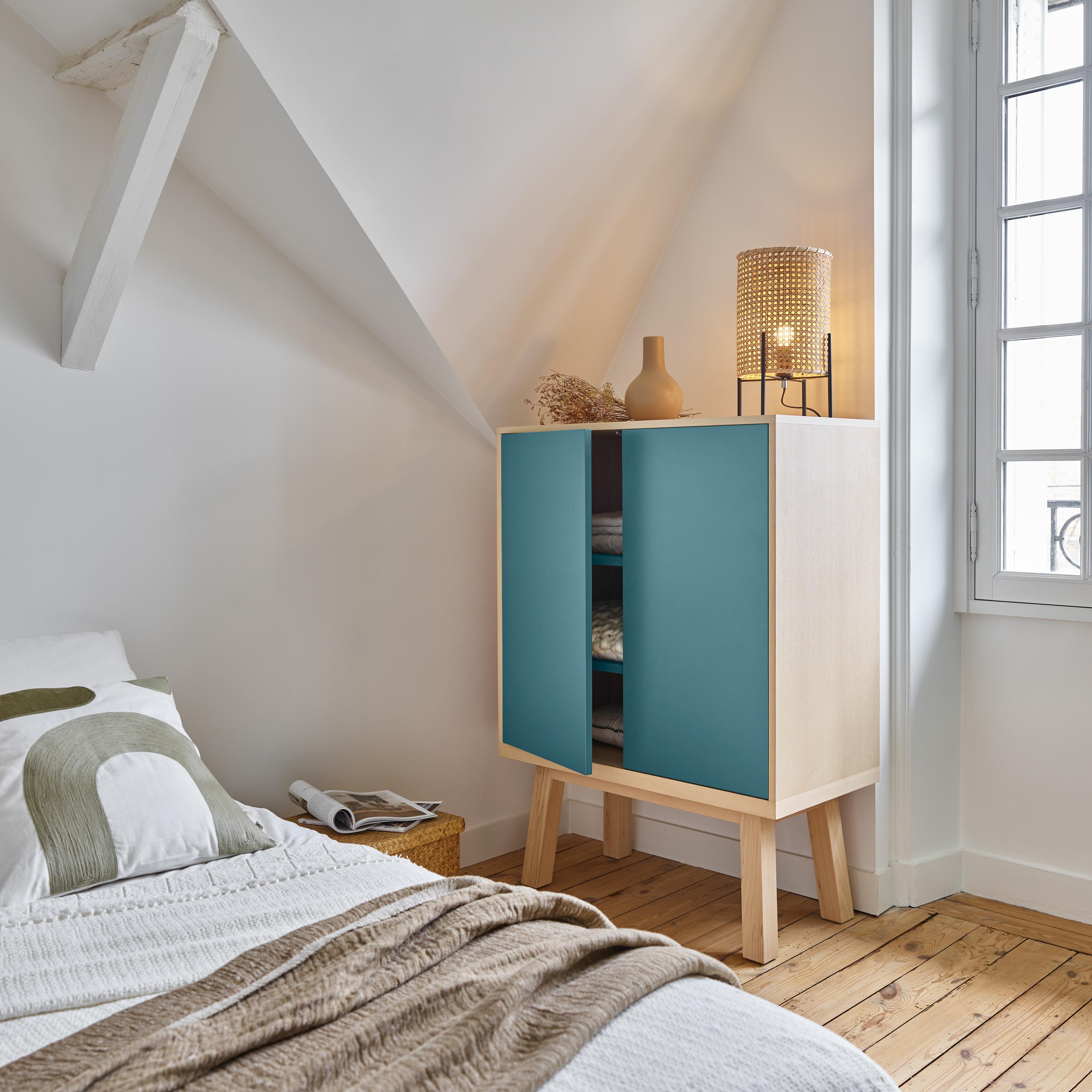 Scandinavian Modern Light Blue 2 Door Cabinet in Ash Wood, French Design For Sale