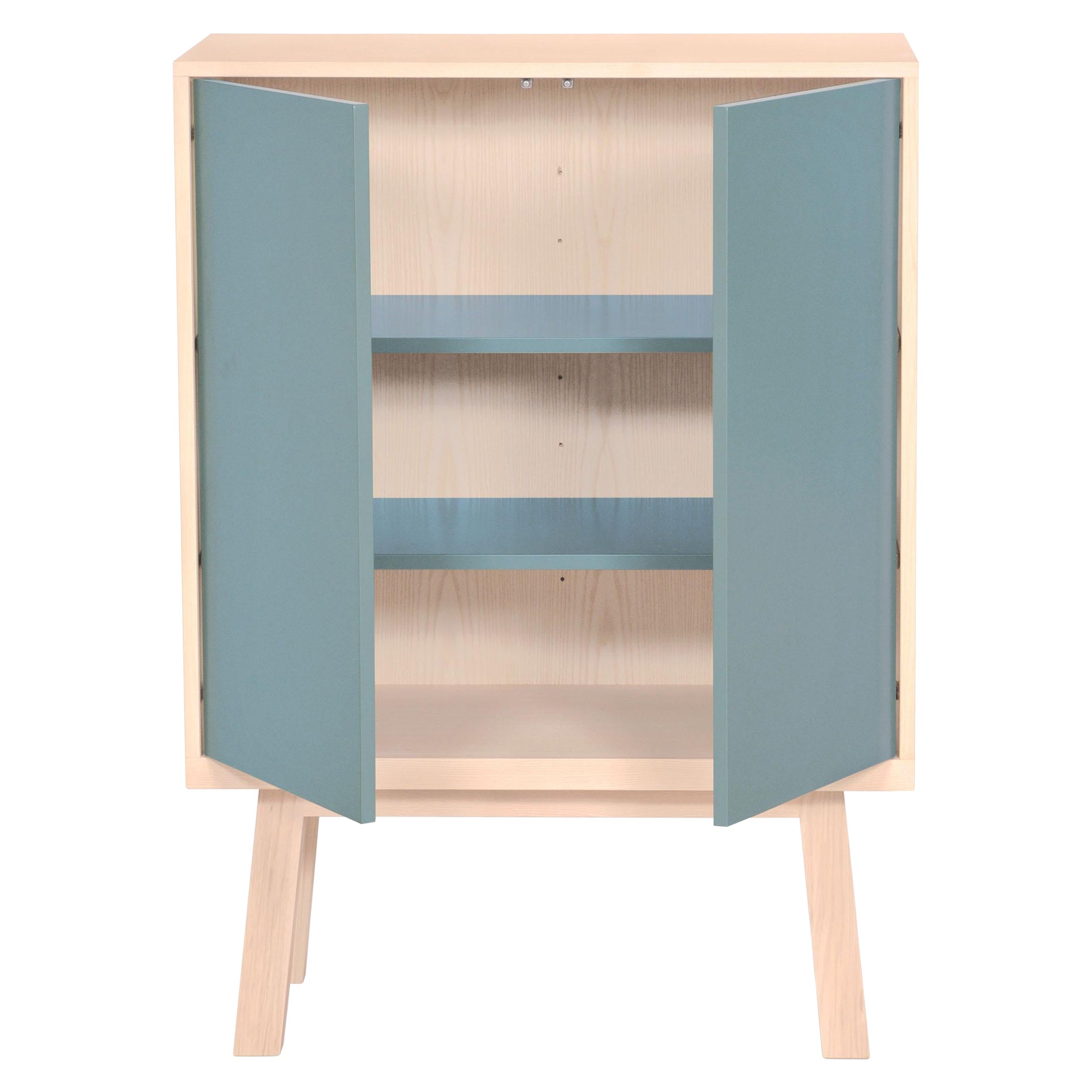 Armadio a 2 ante in legno di frassino azzurro, design francese
