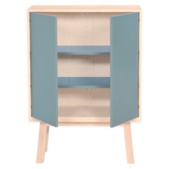Light Blue 2 Door Cabinet in Ash Wood, French Design