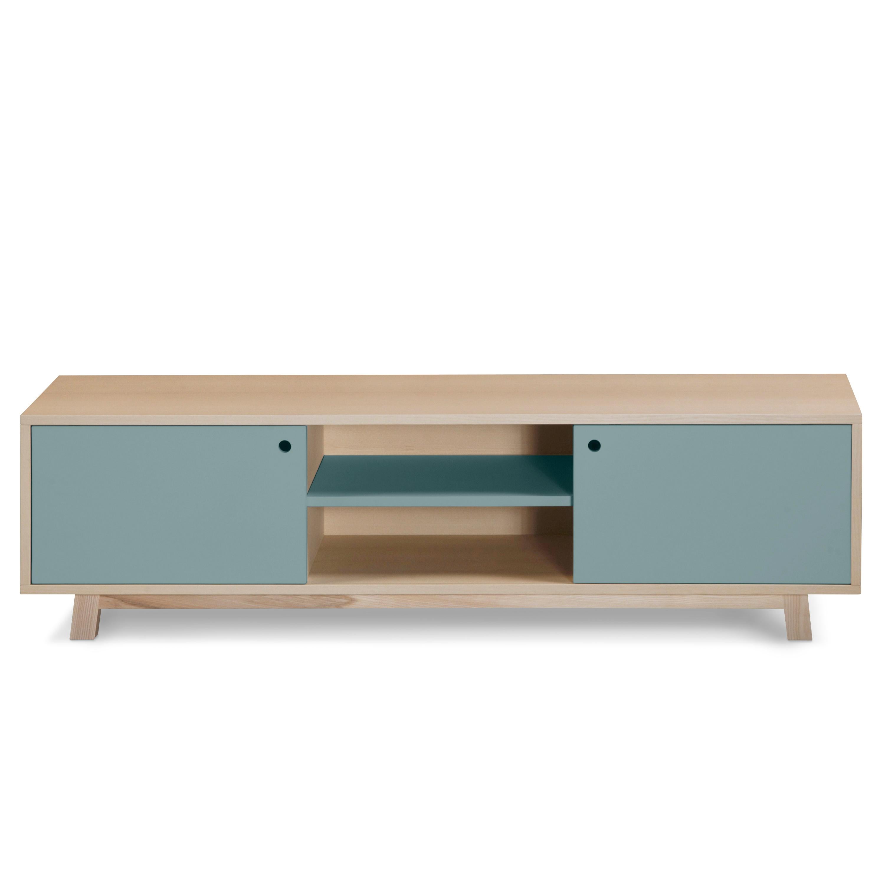 French Blue gray 2-door TV cabinet in ash Wood, design Eric Gizard, Paris + 10 colours For Sale