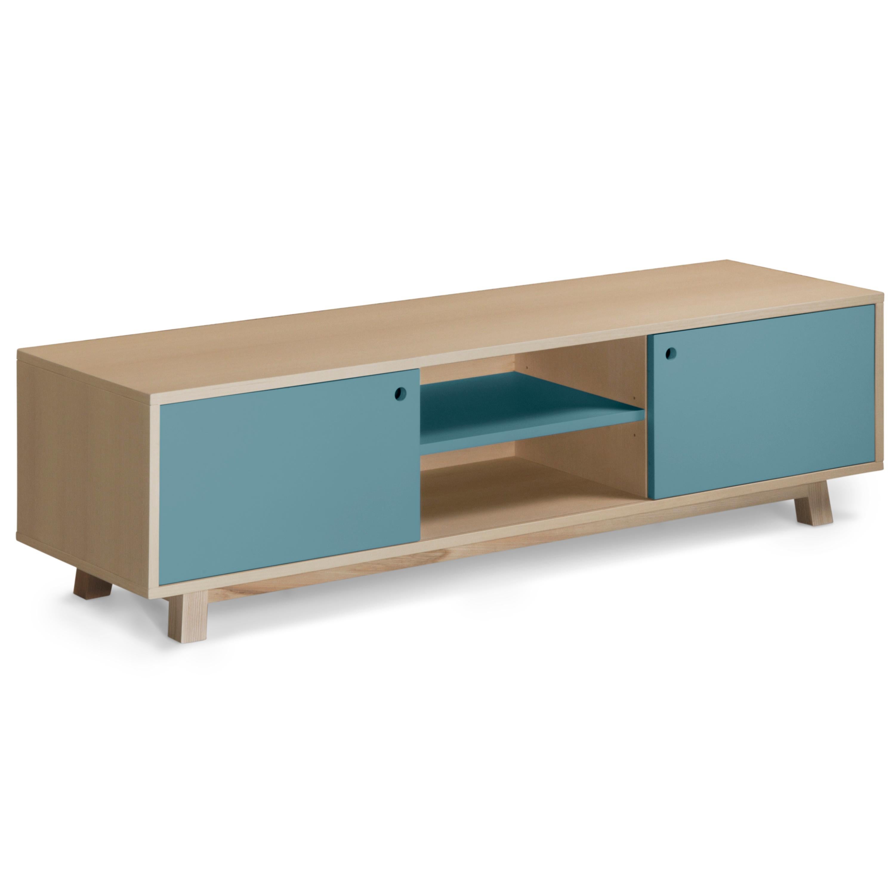 Light Blue 2-door TV cabinet in ash, scandinavian design by Eric Gizard,  Paris For Sale at 1stDibs