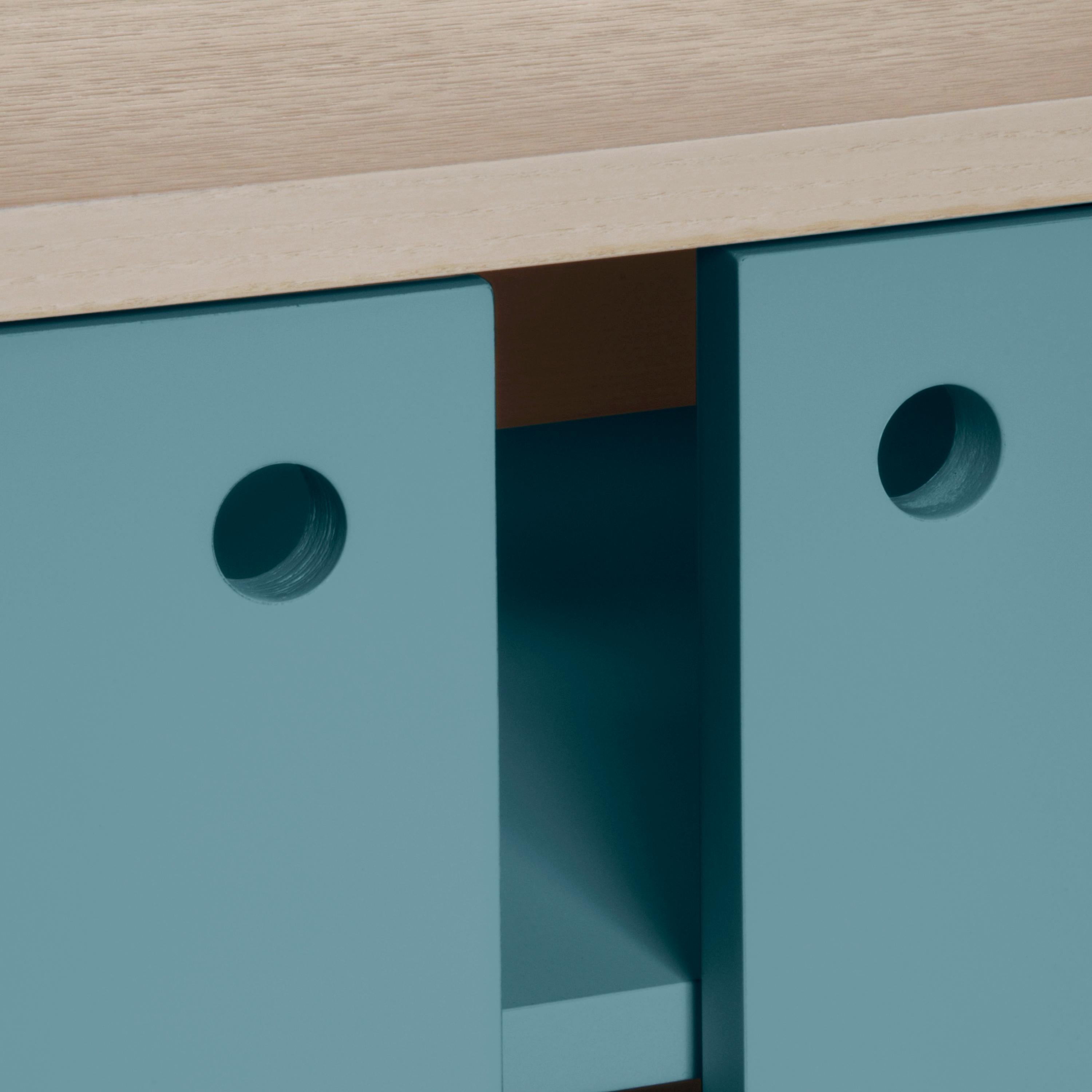 Lacquered Light Blue 2-door TV cabinet in ash, scandinavian design by Eric Gizard, Paris For Sale