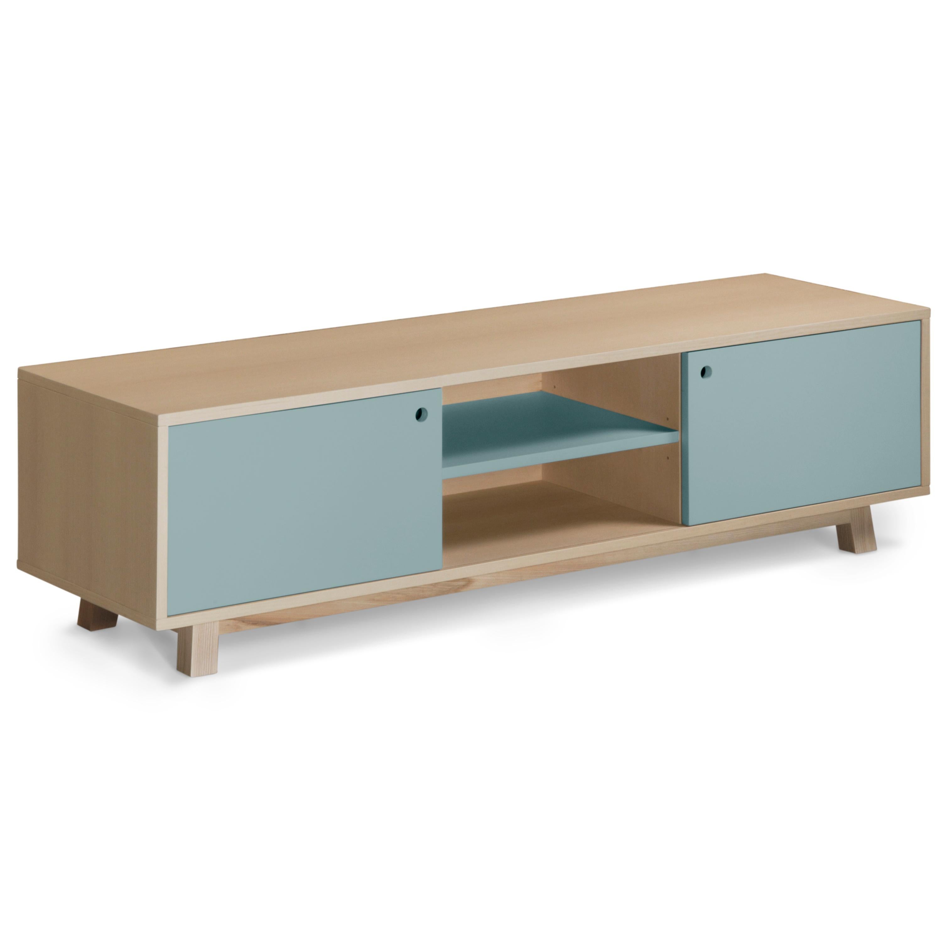 Ash Blue gray 2-door TV cabinet in ash Wood, design Eric Gizard, Paris + 10 colours For Sale