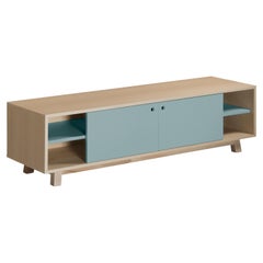 Blue gray 2-door TV cabinet in ash Wood, design Eric Gizard, Paris + 10 colours