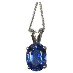 Light Blue 2.09 Carat Oval Cut Sapphire Solitaire 14 Karat Gold Pendant Necklace