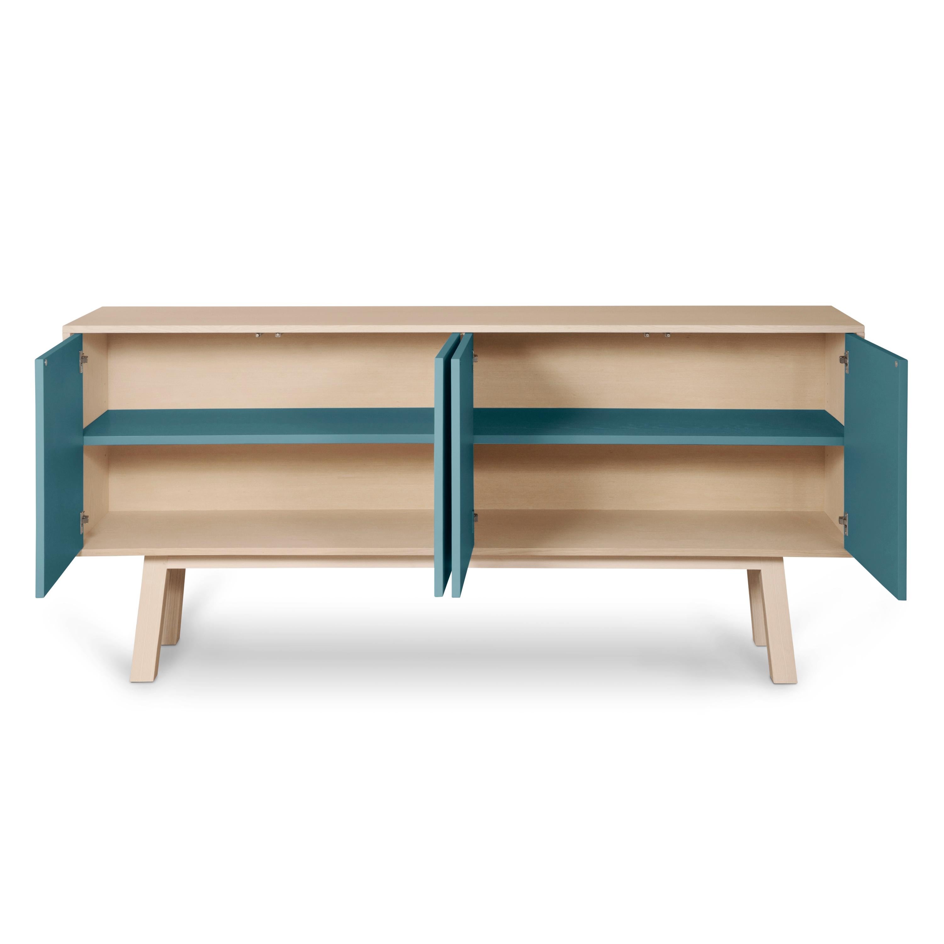 Light Blue 4-Door Sideboard Kube in Ash Wood, Design by Eric Gizard, Paris For Sale 2