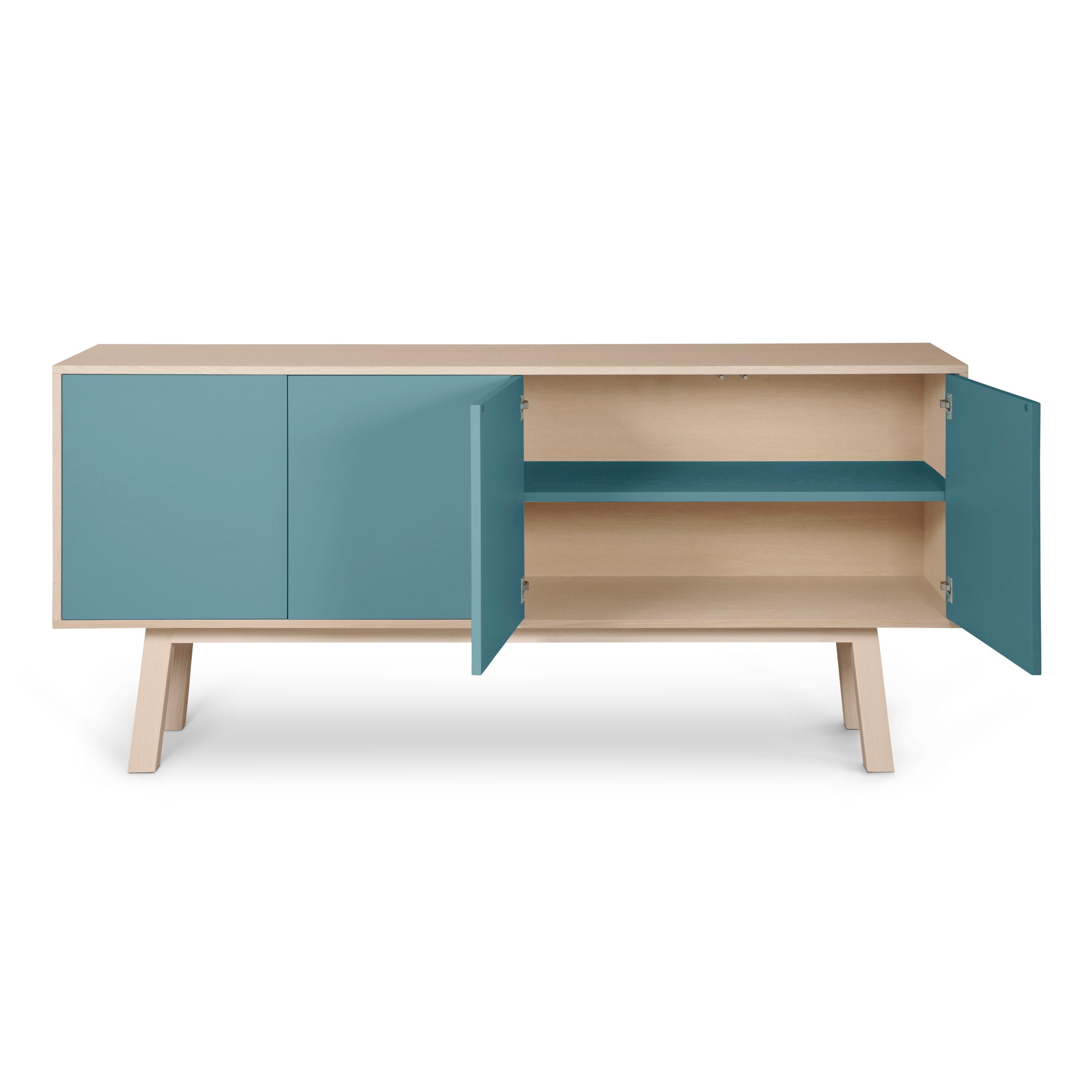 Light Blue 4-Door Sideboard Kube in Ash Wood, Design by Eric Gizard, Paris In New Condition For Sale In Landivy, FR