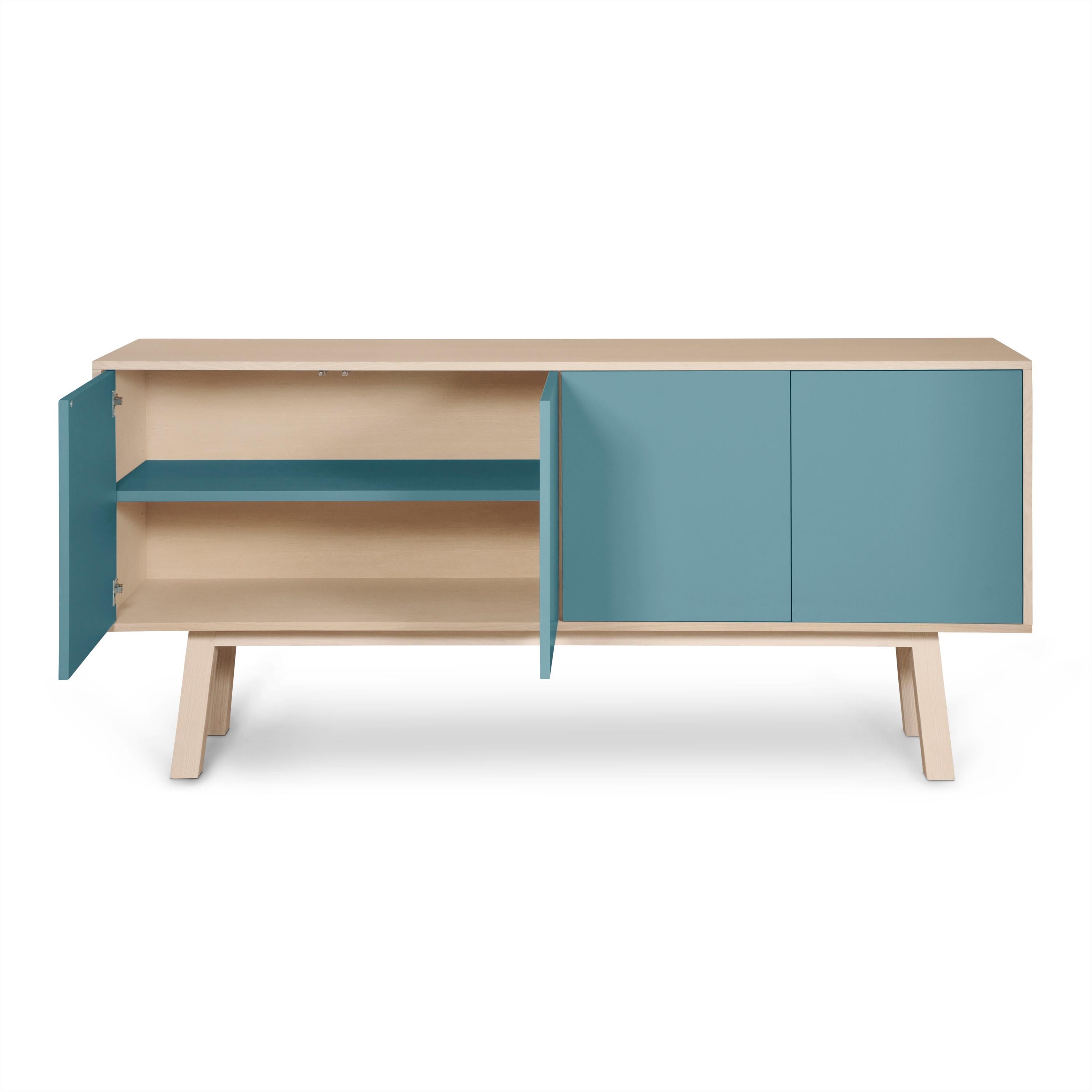 Contemporary Light Blue 4-Door Sideboard Kube in Ash Wood, Design by Eric Gizard, Paris For Sale